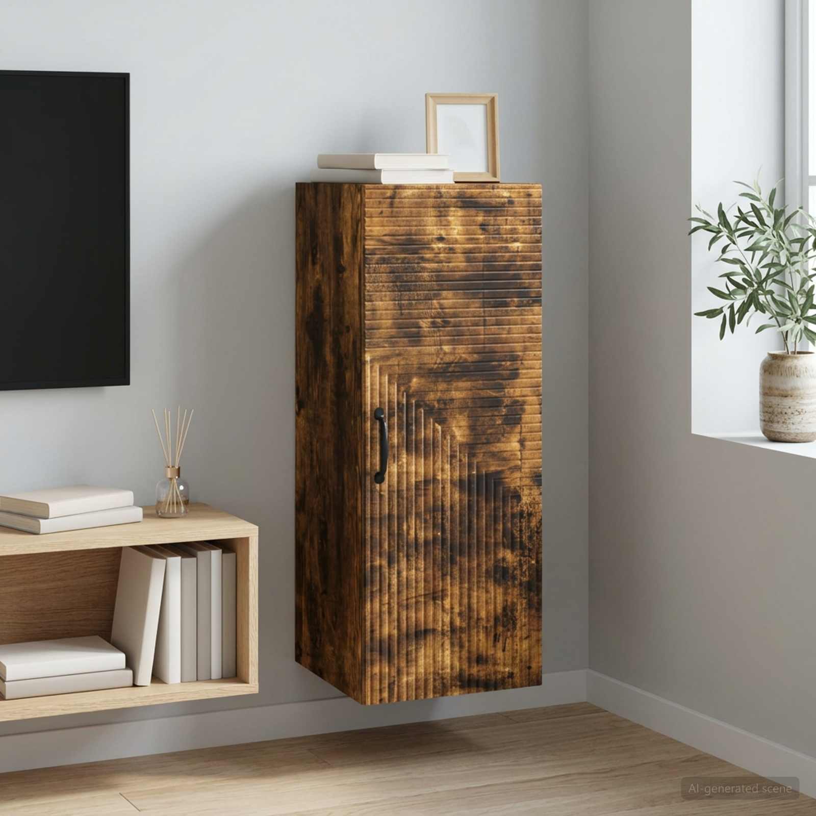 Wandkast Gerookt eiken 33 x 34,5 x 90 cm Bewerkt hout