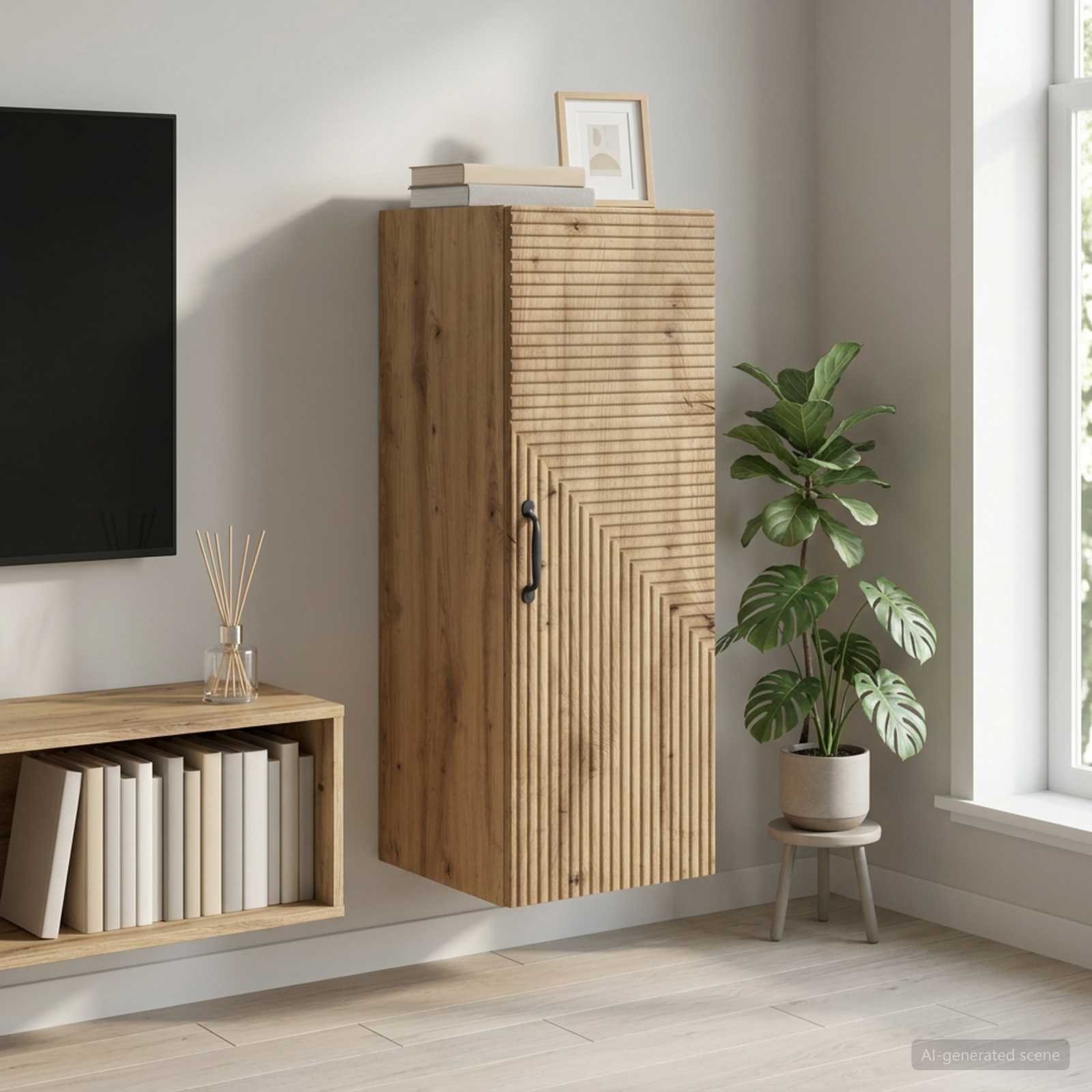 Wandkast 33 x 34,5 x 90 cm Bewerkt hout Artisanaal eiken – afbeelding 1