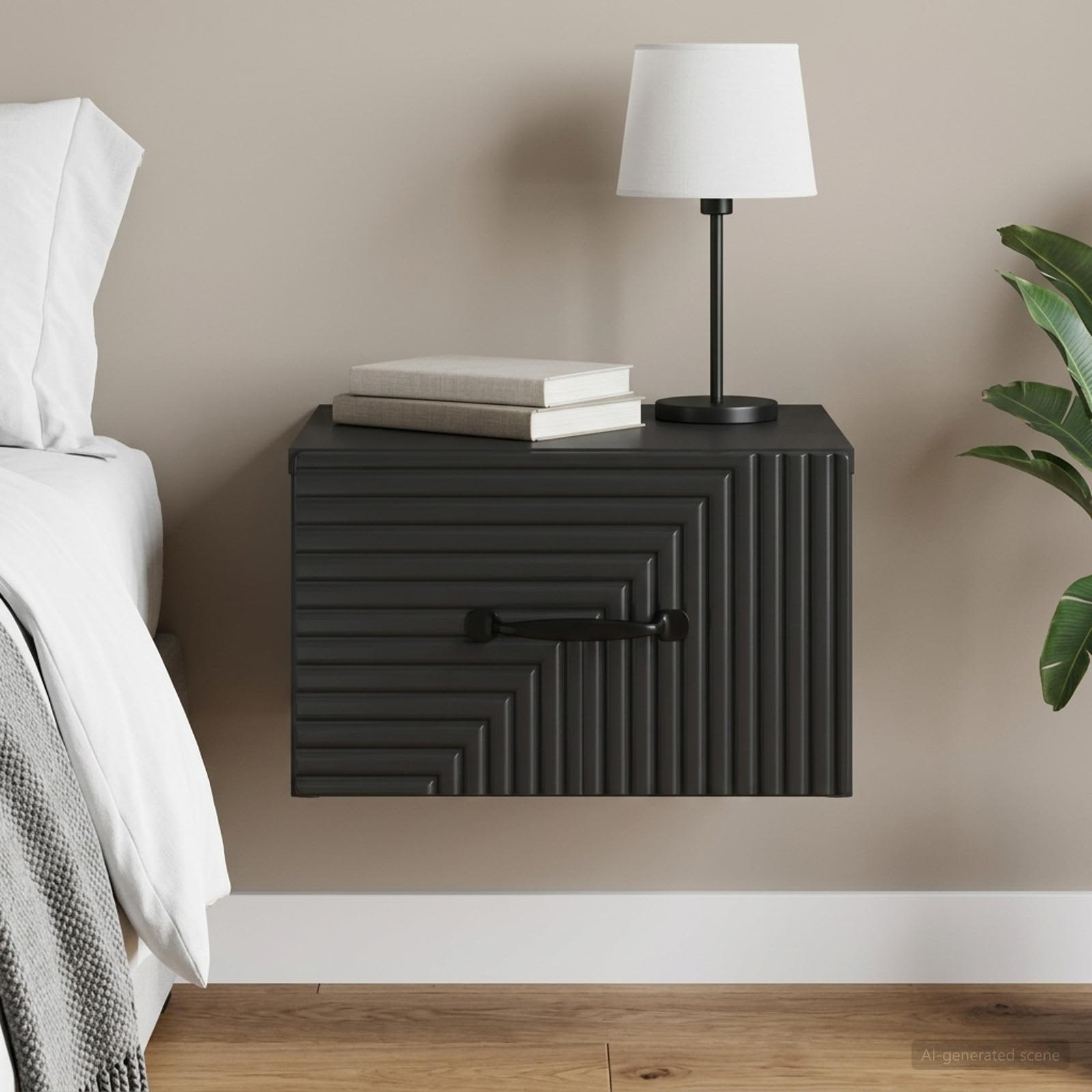 Wandbeugel Bedkast Zwart 34,5 x 33 x 20 cm Bewerkt hout