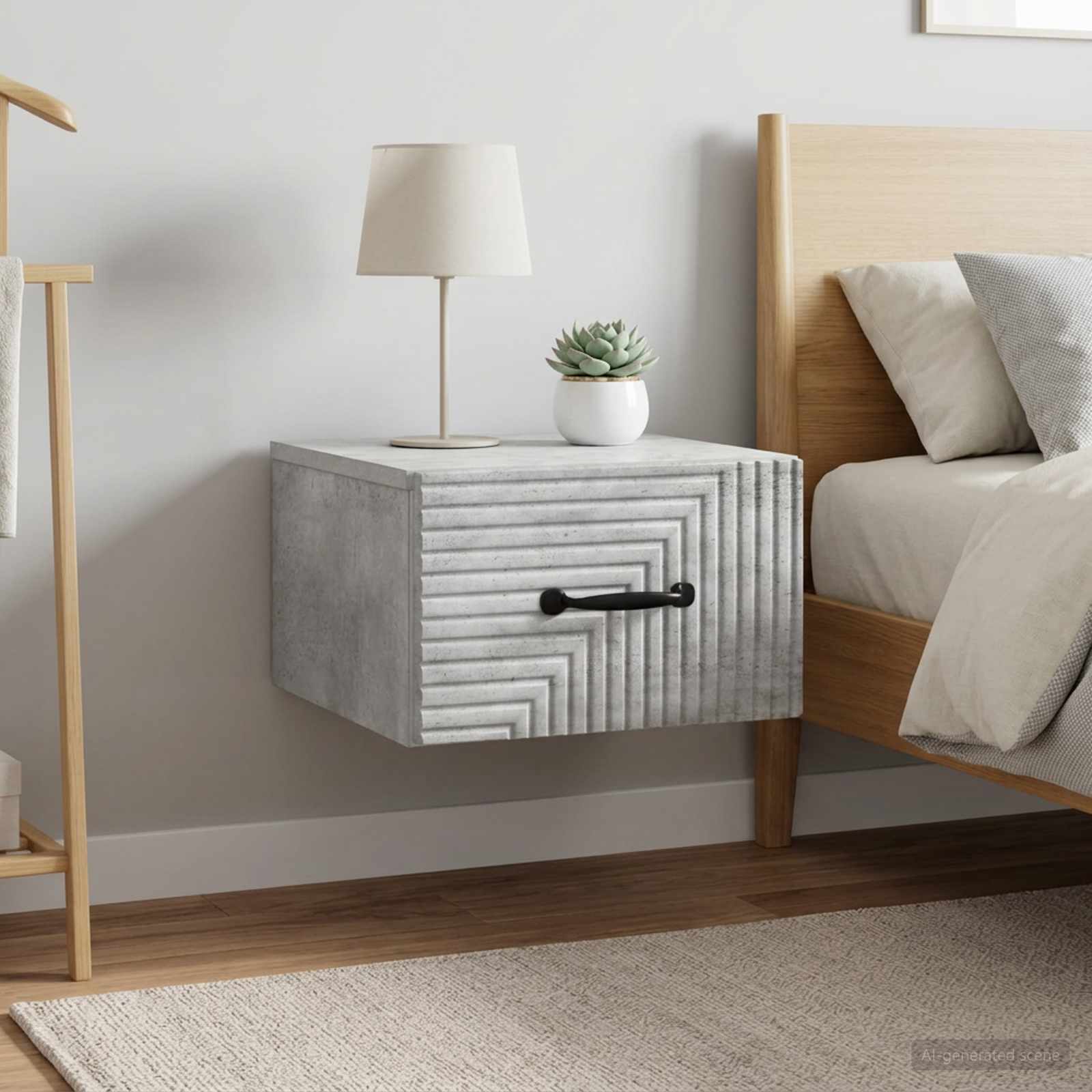 Wandbeugel Bedkast met lade 2 pcs Betongrijs 34,5 x 33 x 20 cm