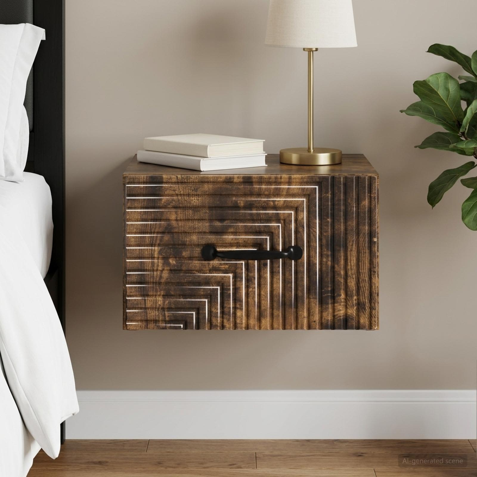 Wandbeugel Bedkast Gerookt eiken 34,5 x 33 x 20 cm Bewerkt hout