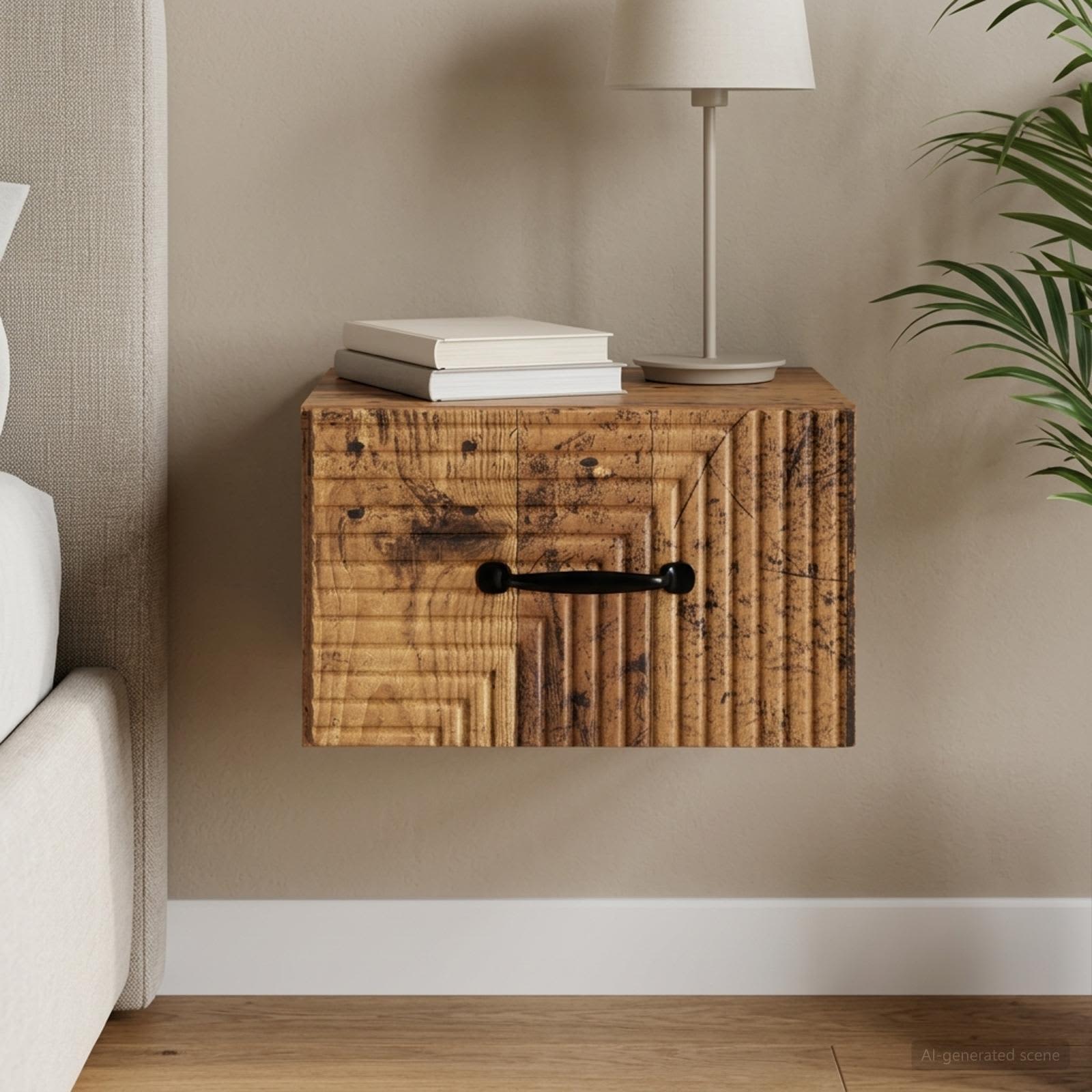 Wandbeugel Bedkast Oud hout 34,5 x 33 x 20 cm Bewerkt hout