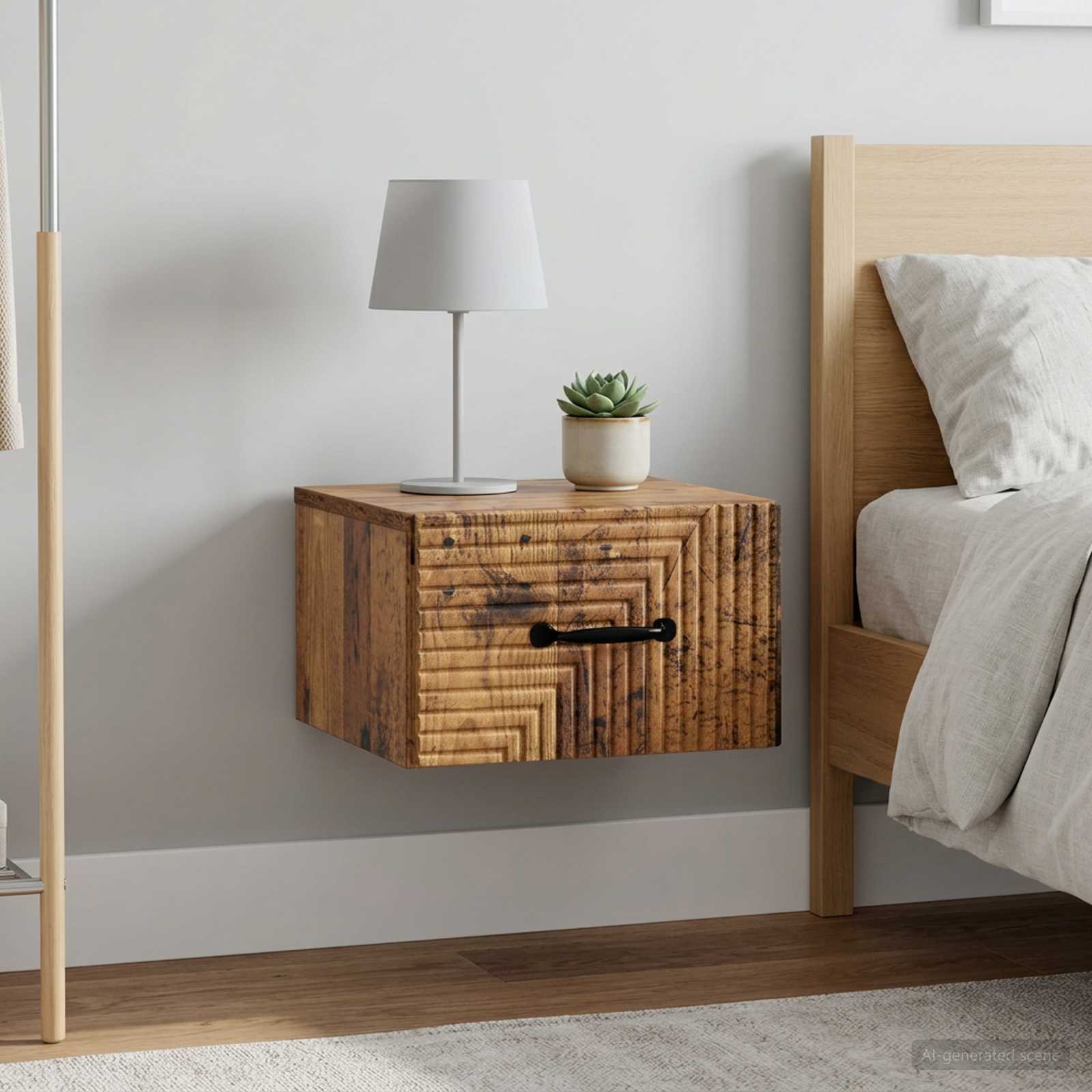 Wandbeugel Bedkast met lade 2 pcs Oud hout 34,5 x 33 x 20 cm