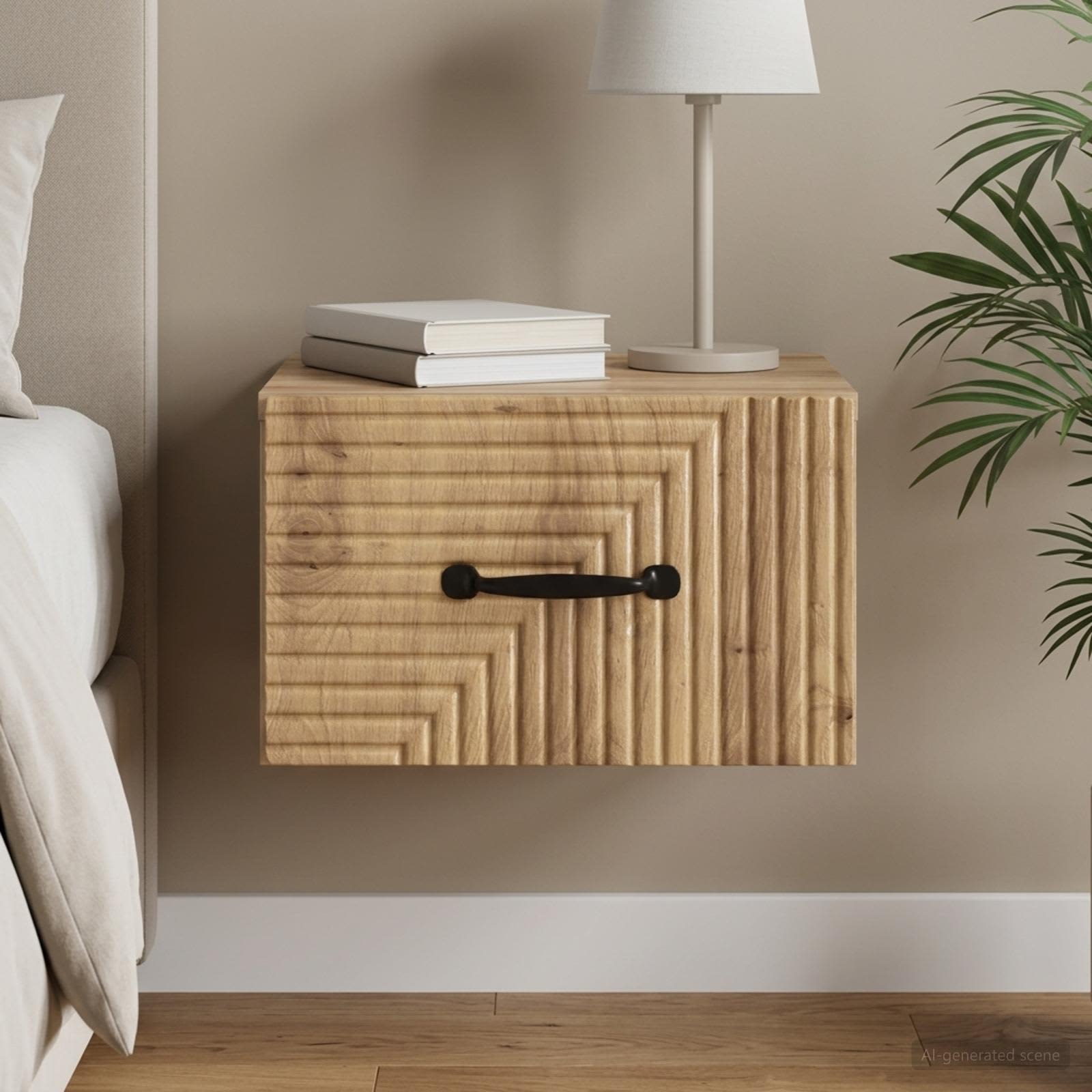 Wandbeugel Bedkast met lade Artisanaal eiken 34,5 x 33 x 20 cm