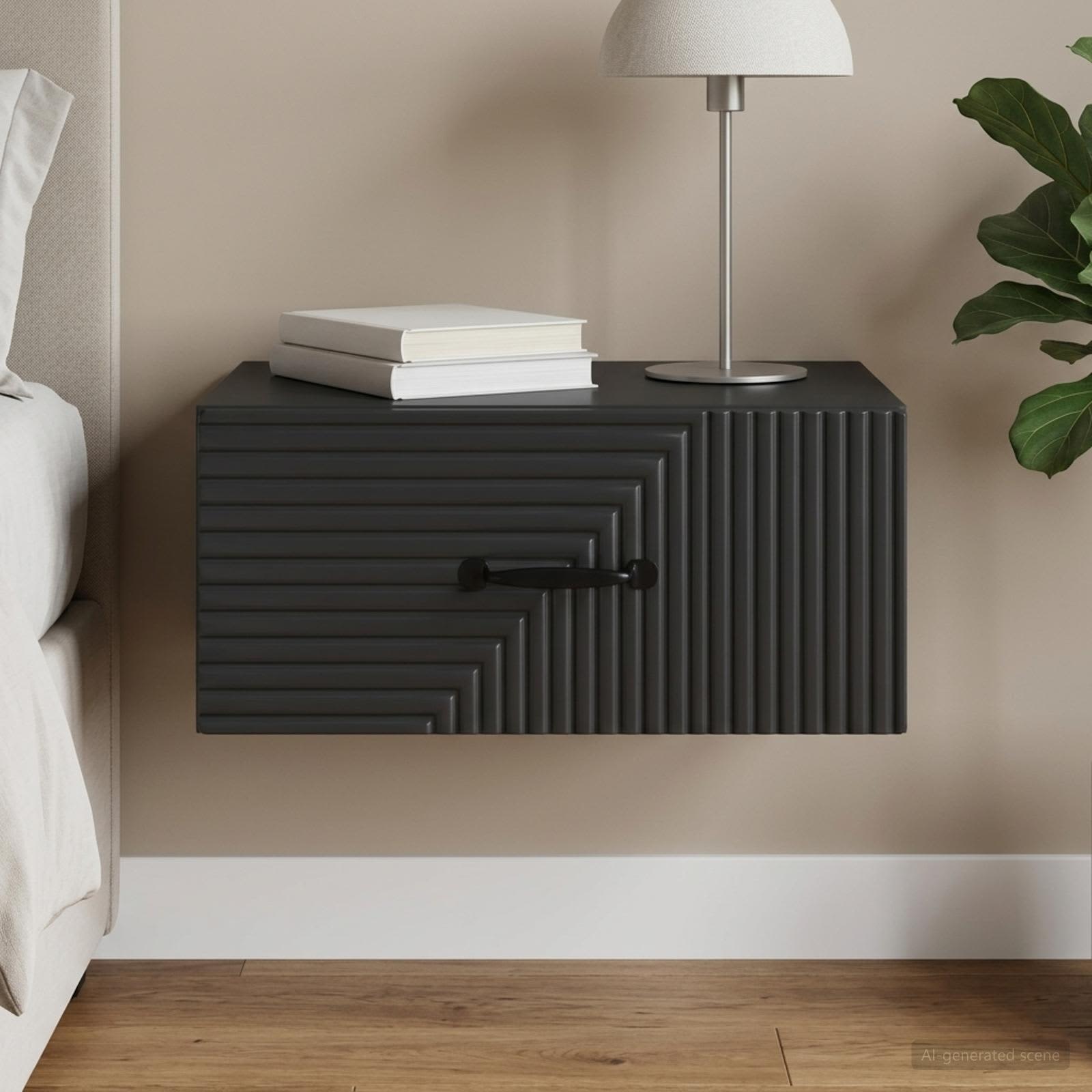 Wandbeugel Bedkast Zwart 49 x 34,5 x 20 cm Bewerkt hout