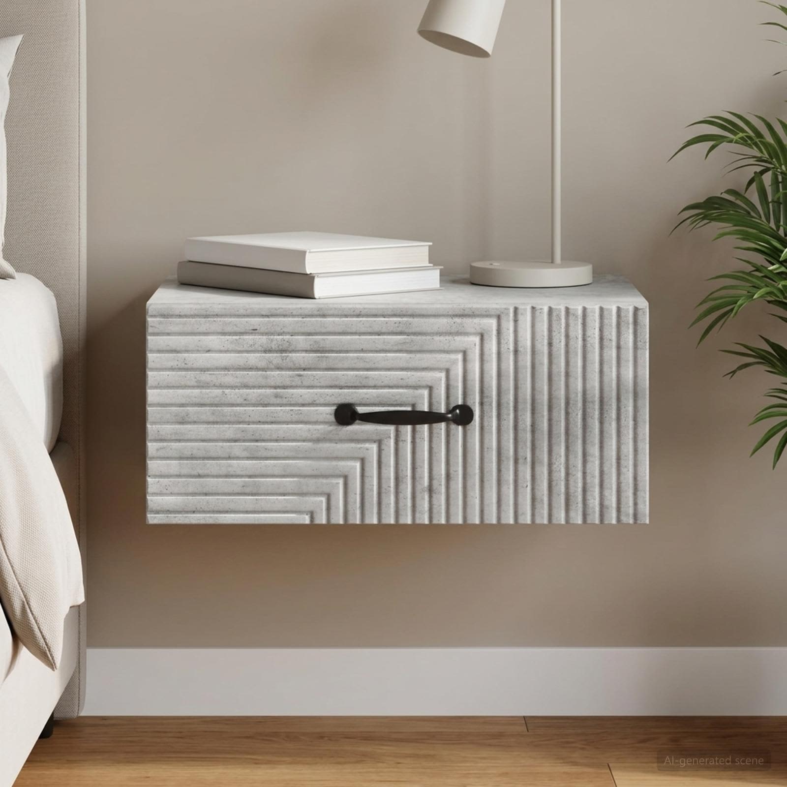Wandbeugel Bedkast Betongrijs 49 x 34,5 x 20 cm Bewerkt hout