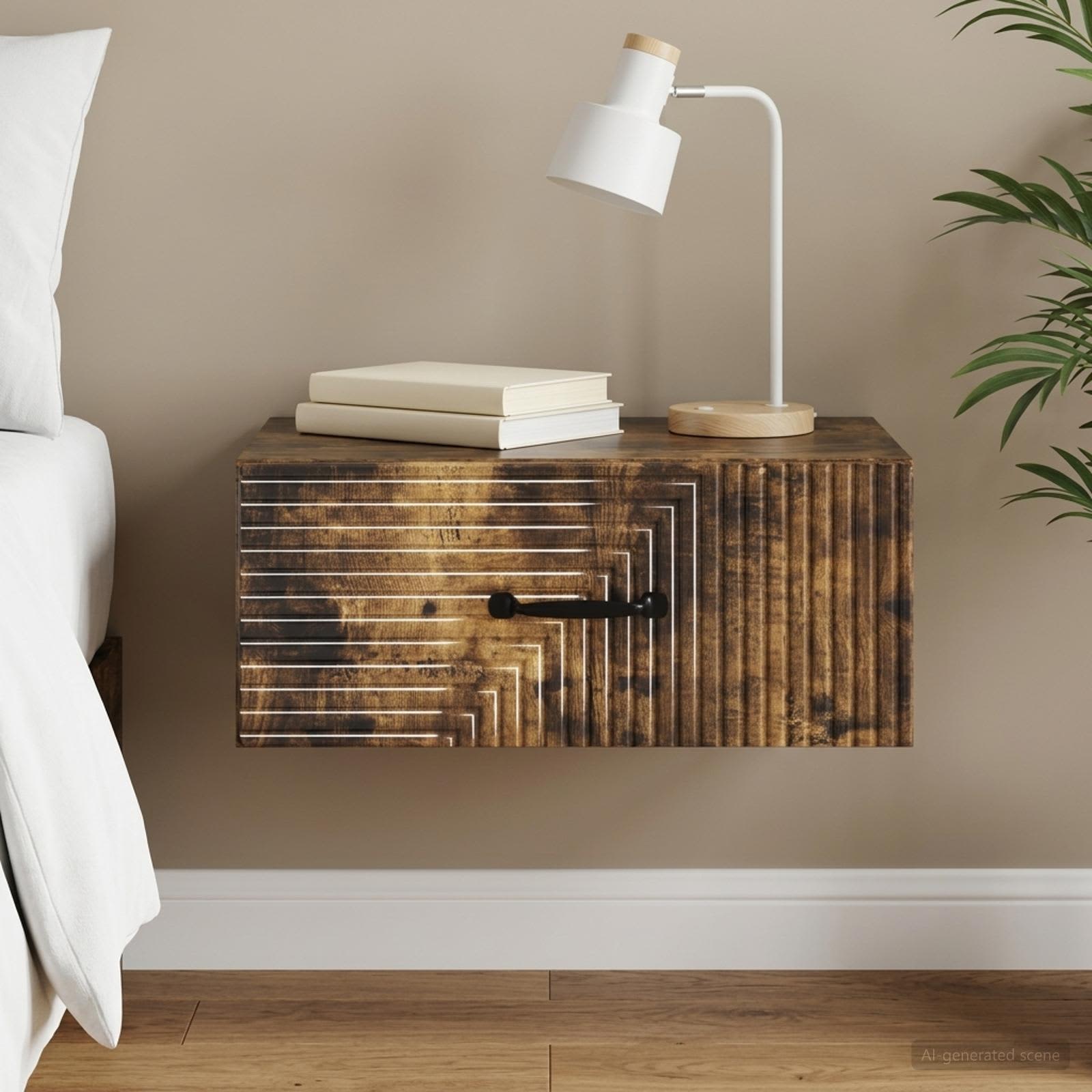 Wandbeugel Bedkast Gerookt eiken 49 x 34,5 x 20 cm Bewerkt hout