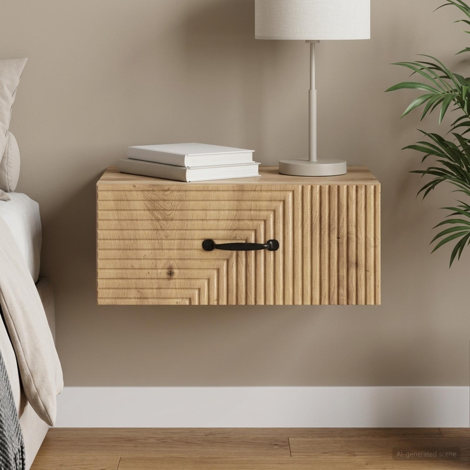Wandbeugel Bedkast met lade Artisanaal eiken 49 x 34,5 x 20 cm
