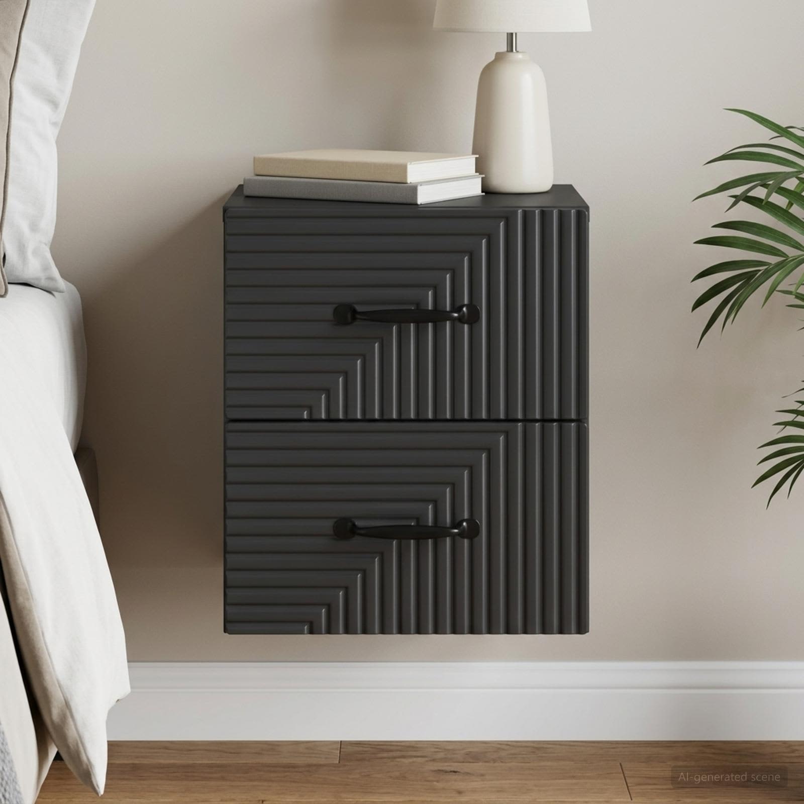 Wandbeugel Bedkast Zwart 34,5 x 33 x 40 cm Bewerkt hout