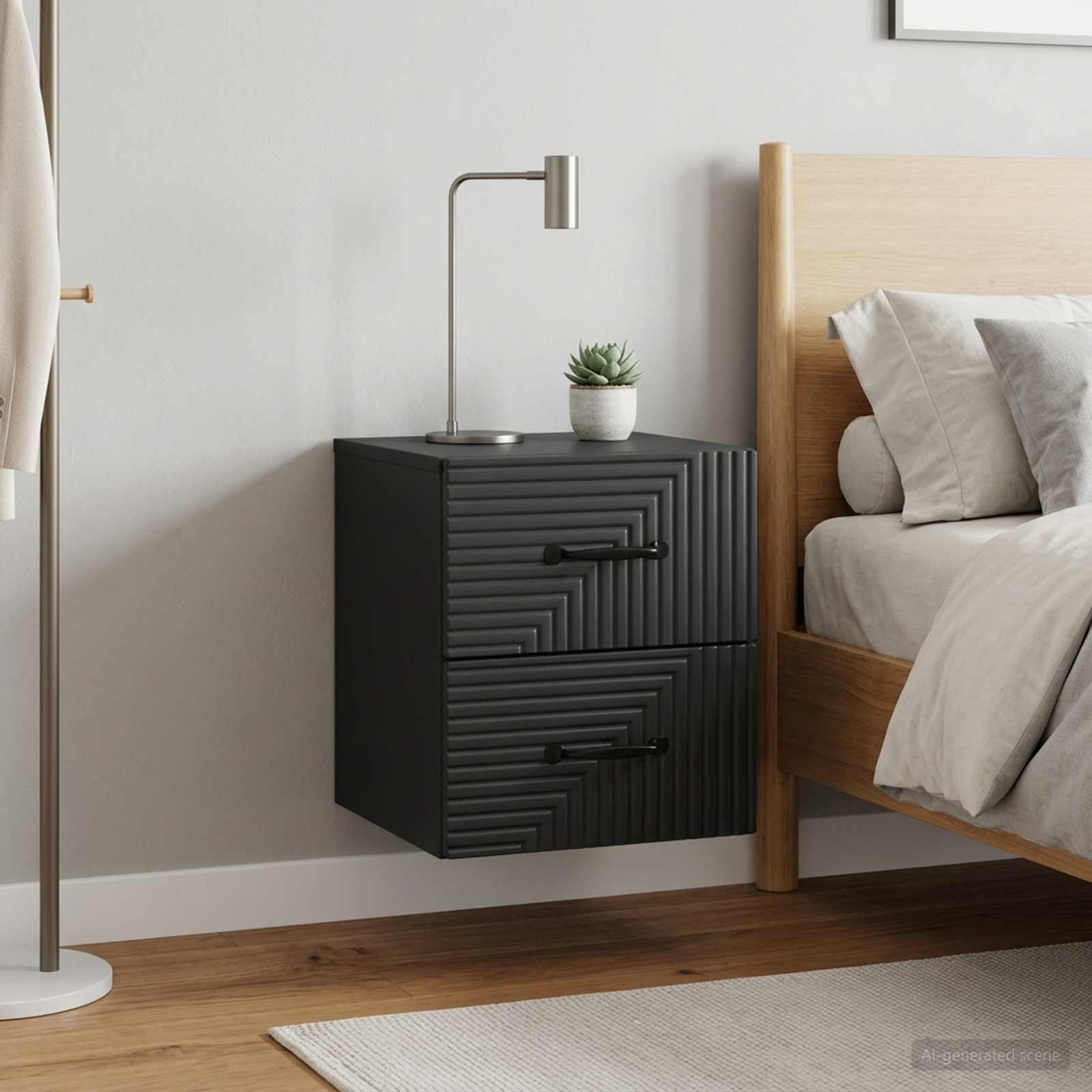 Wandbeugel Bedkast 2 pcs Zwart 34,5 x 33 x 40 cm Bewerkt hout