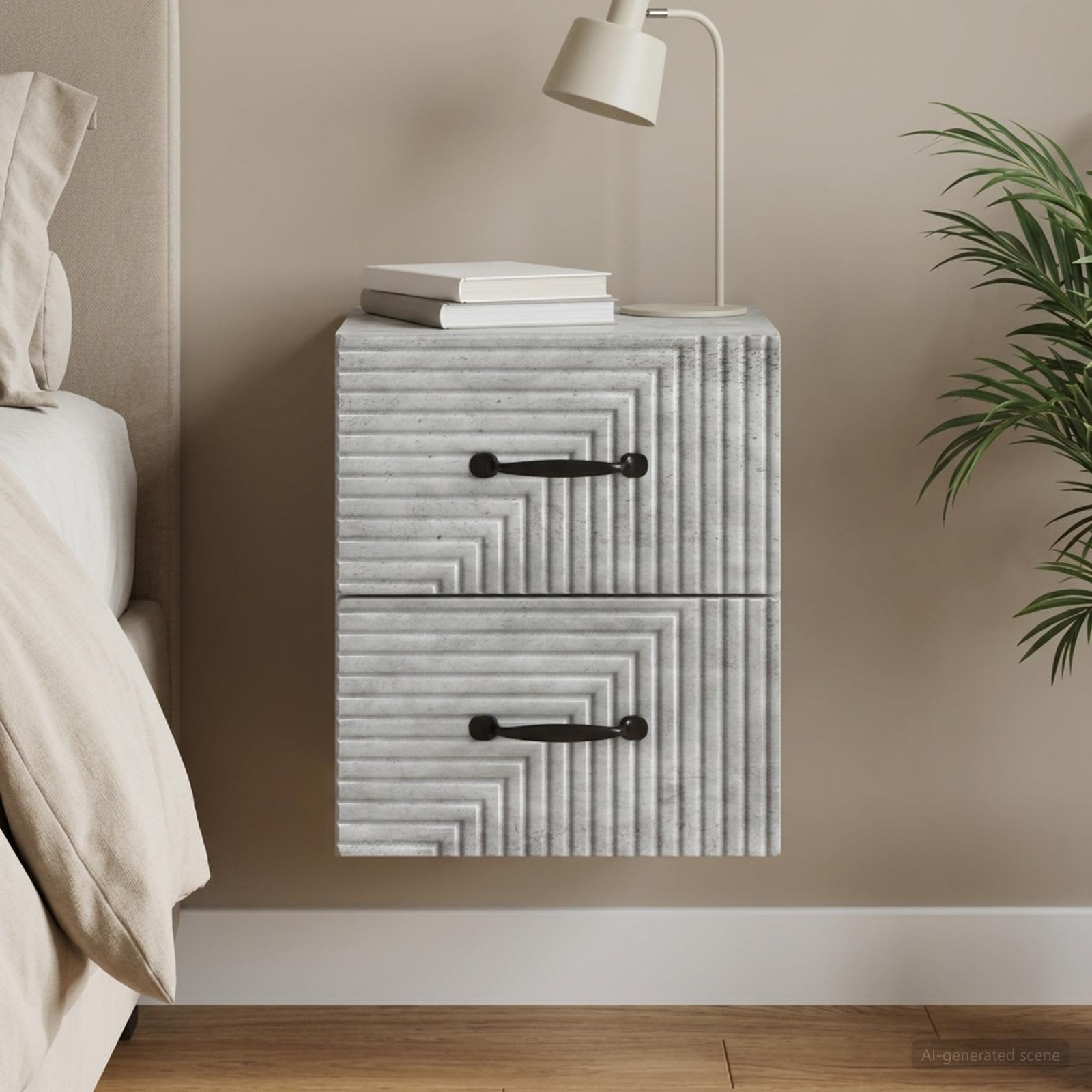 Wandbeugel Bedkast Betongrijs 34,5 x 33 x 40 cm Bewerkt hout