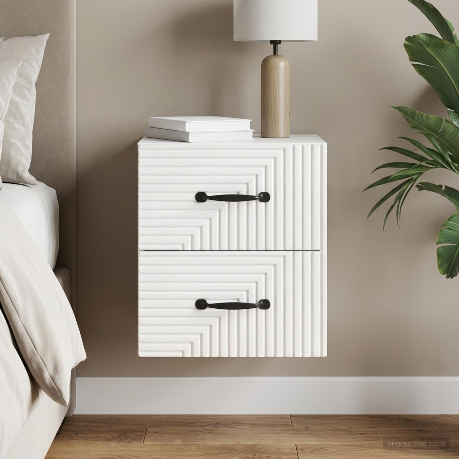 Wandbeugel Bedkast Hoogglans Wit 34,5 x 33 x 40 cm Bewerkt hout