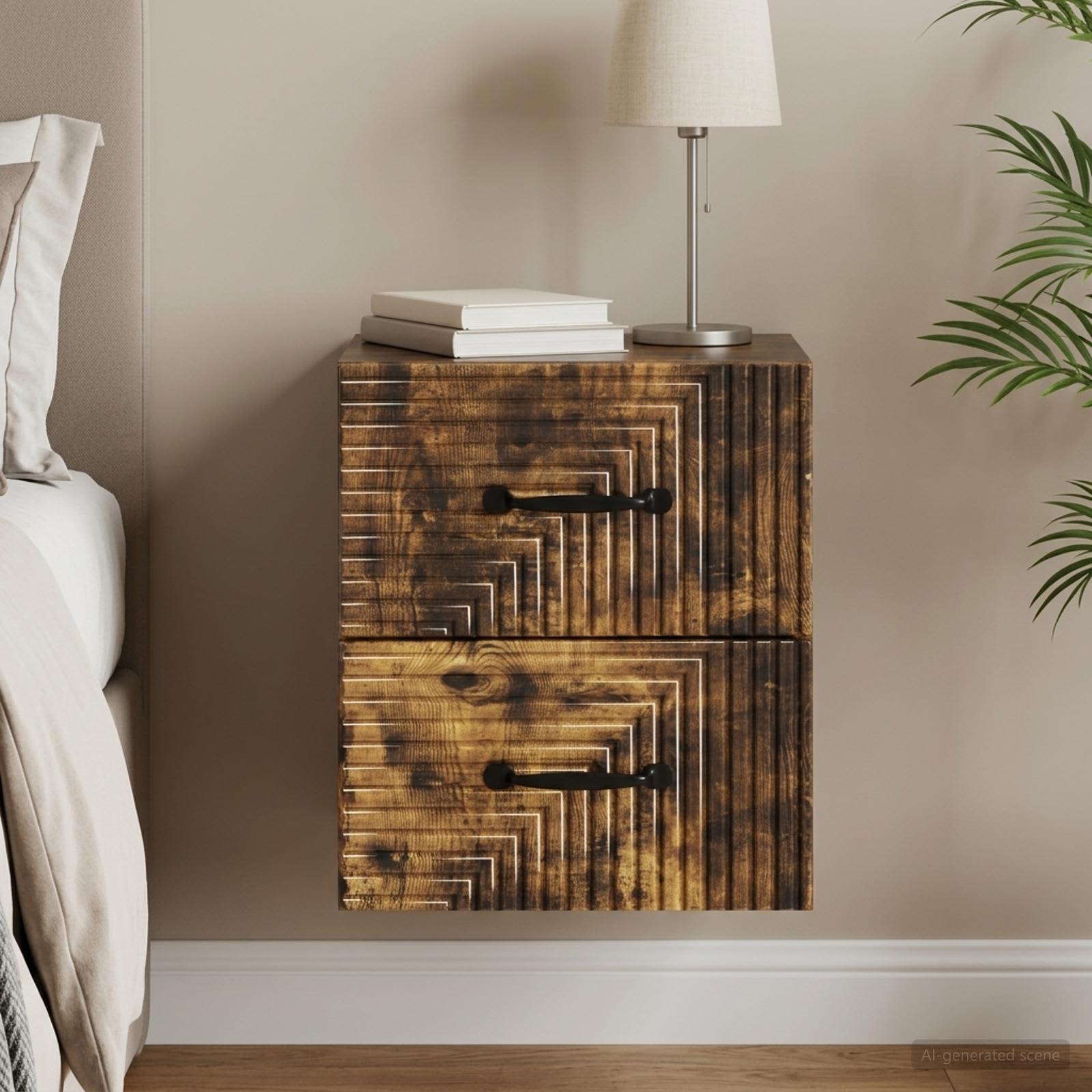 Wandbeugel Bedkast Gerookt eiken 34,5 x 33 x 40 cm Bewerkt hout