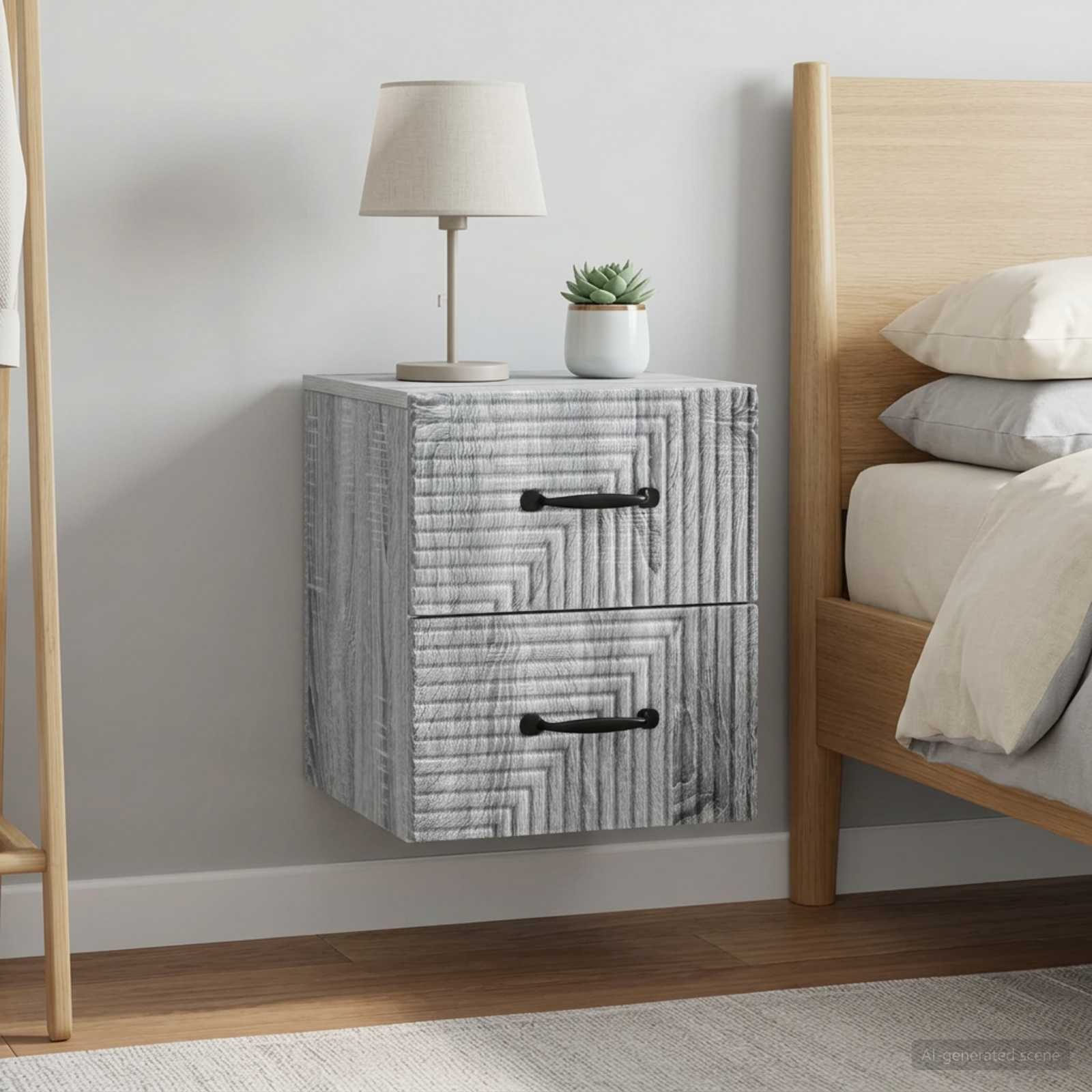 Wandbeugel Bedkast 2 pcs Grijs sonoma 34,5 x 33 x 40 cm
