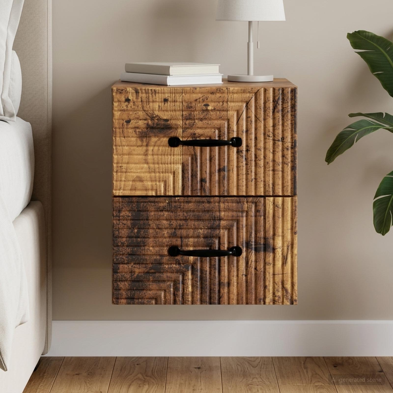 Wandbeugel Bedkast Oud hout 34,5 x 33 x 40 cm Bewerkt hout