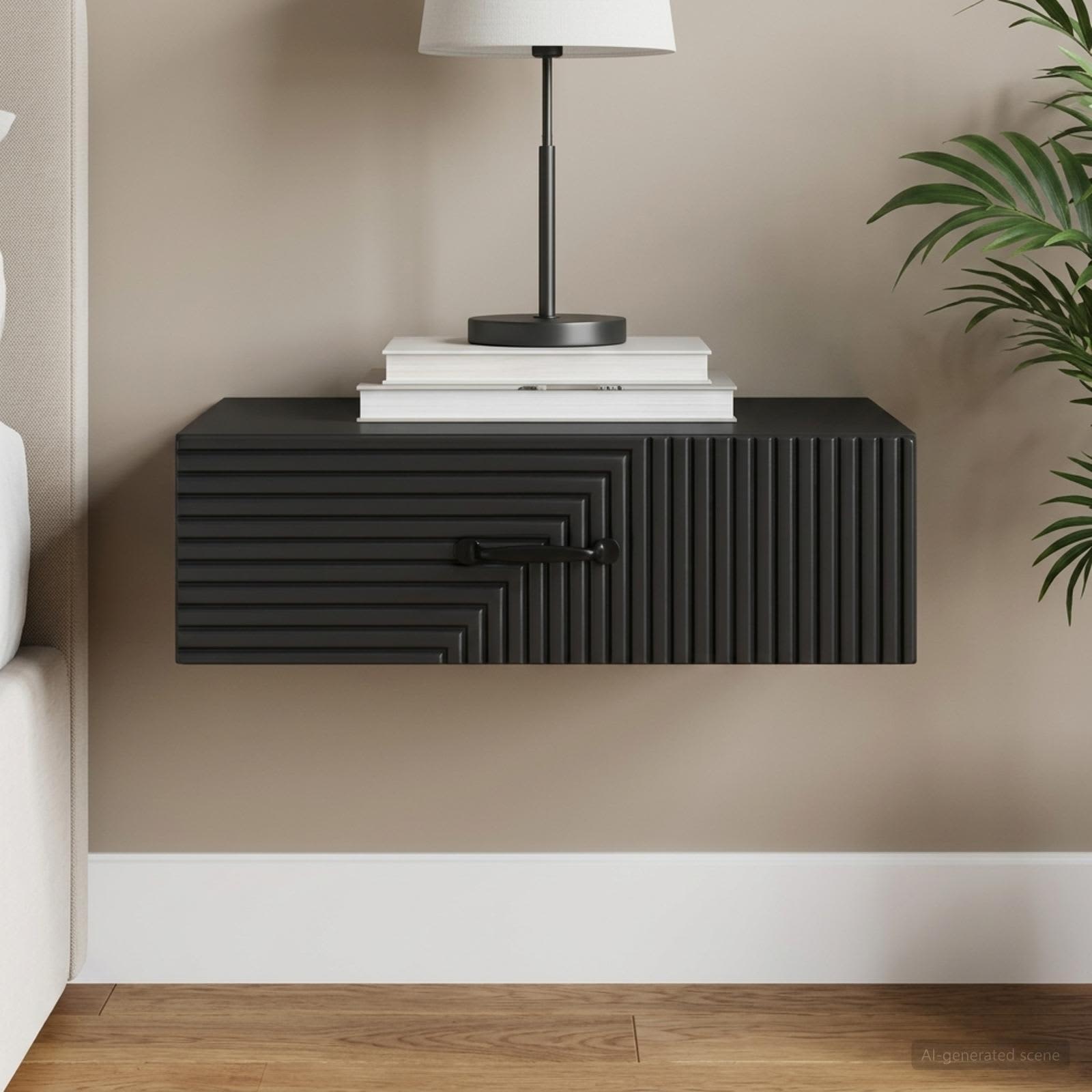 Wandmontage Zijtafel Zwart 59 x 34,5 x 17 cm Bewerkt hout