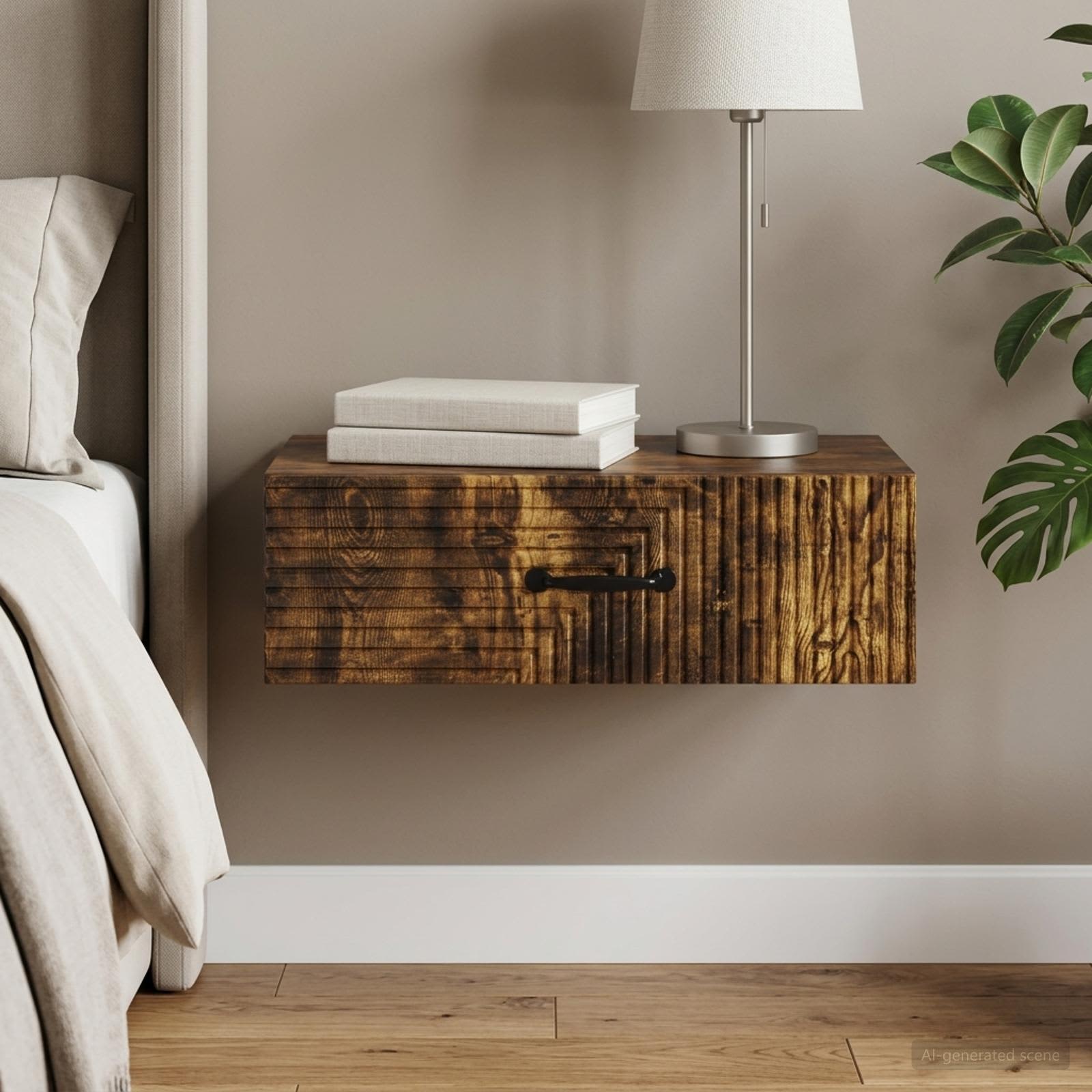 Wandmontage Zijtafel Gerookt eiken 59 x 34,5 x 17 cm