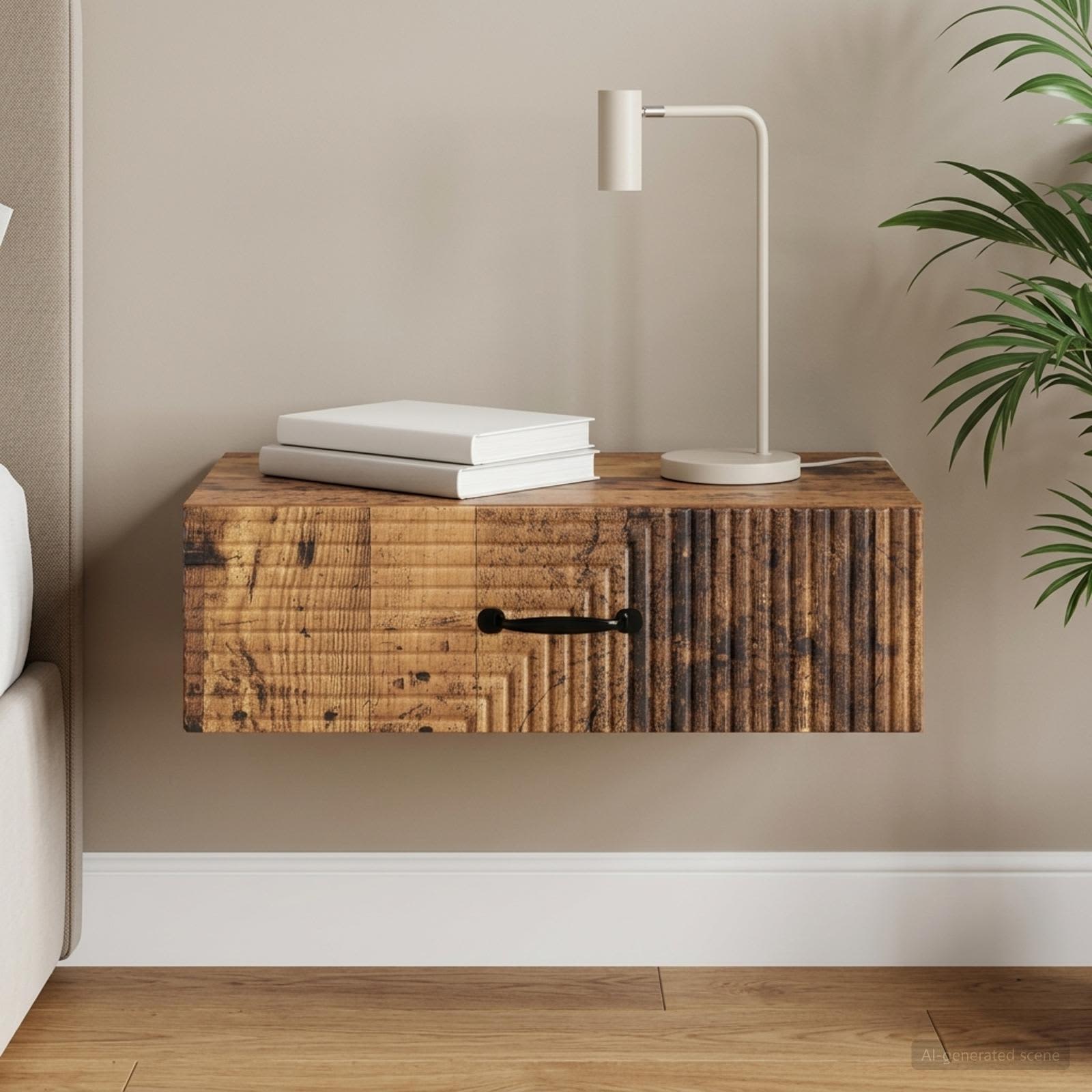Wandmontage Zijtafel Oud hout 59 x 34,5 x 17 cm Bewerkt hout