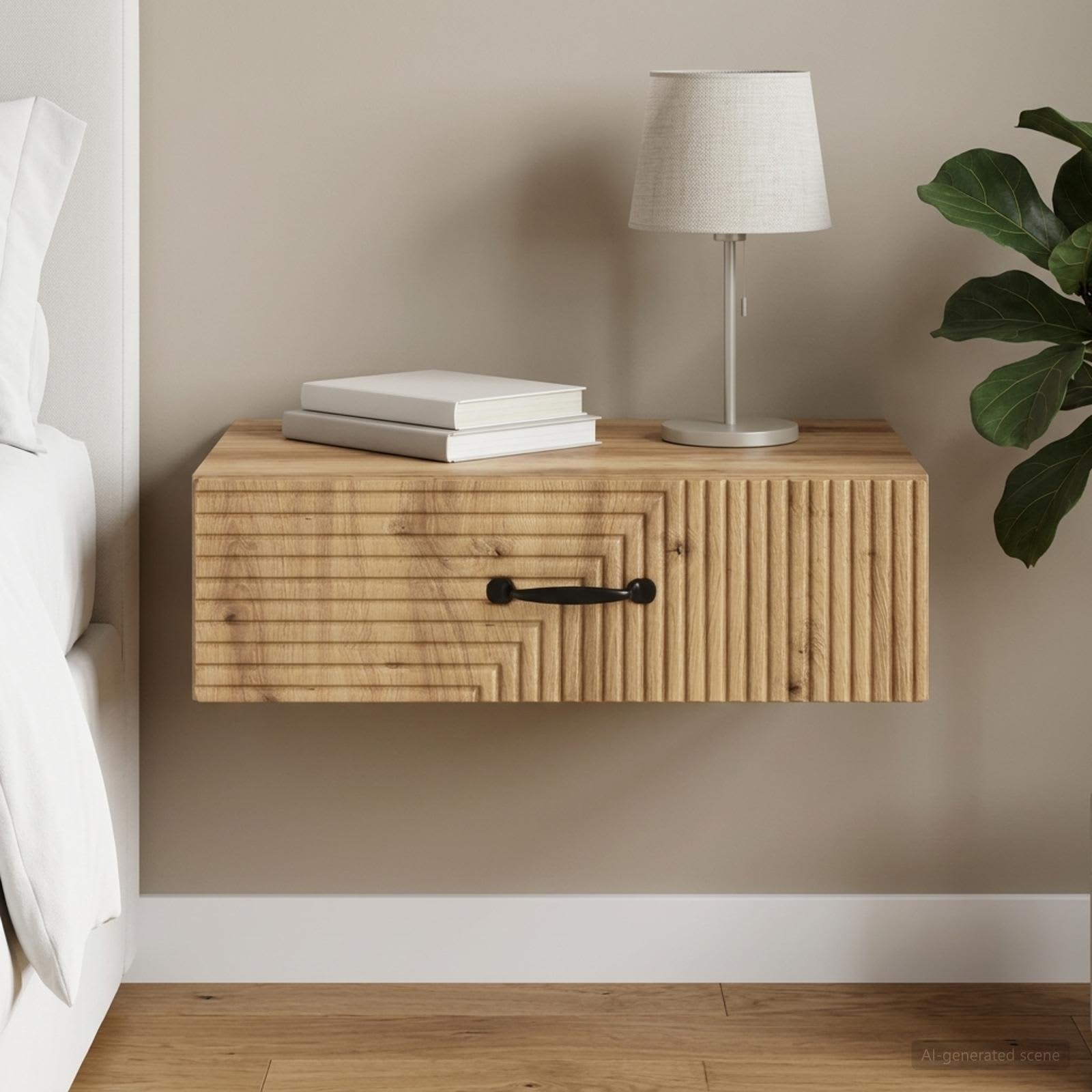 Wandmontage Zijtafel Artisanaal eiken 59 x 34,5 x 17 cm