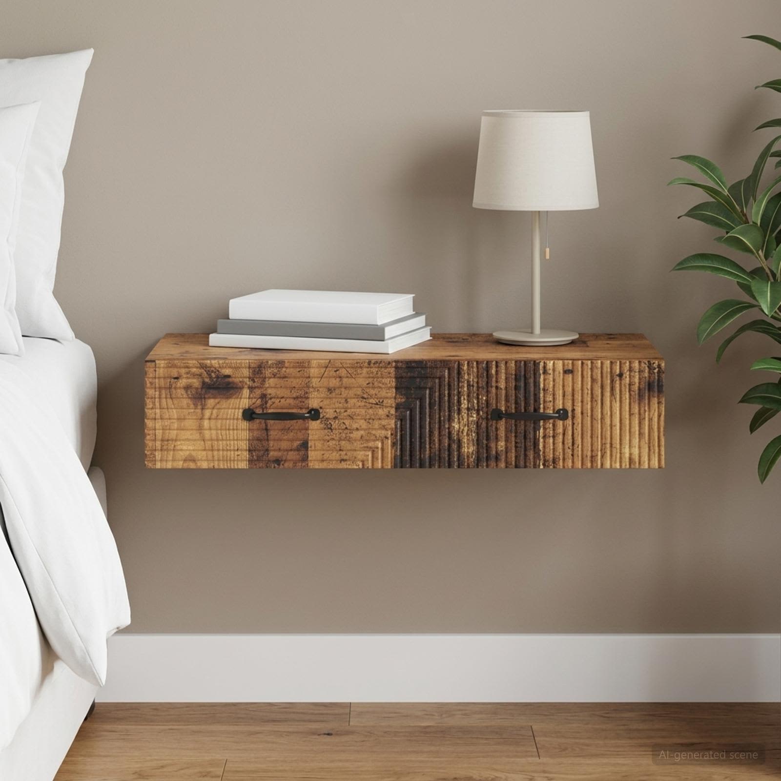 Wandmontage Zijtafel Oud hout 87,5 x 34,5 x 17 cm Bewerkt hout