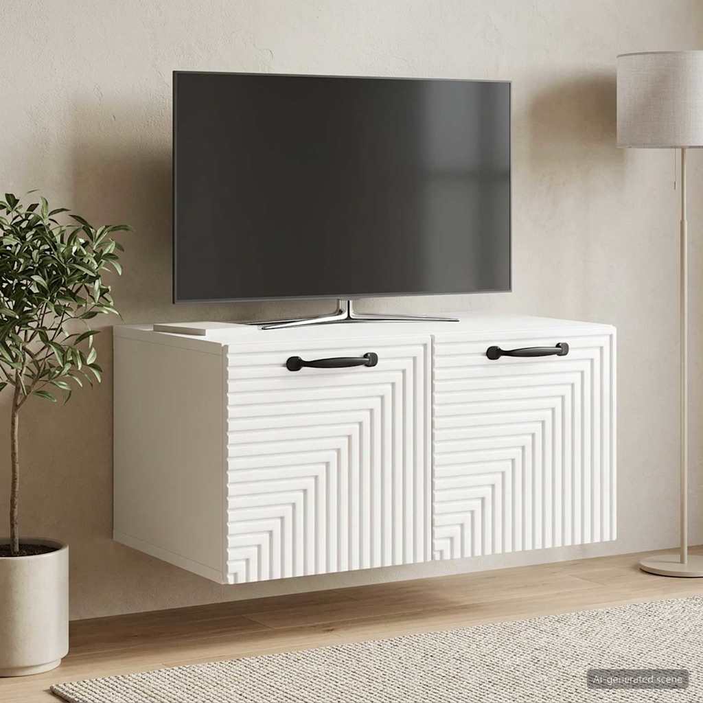 Wandbeugel TV-kast Hoogglans Wit 59,5 x 41 x 30 cm Bewerkt hout