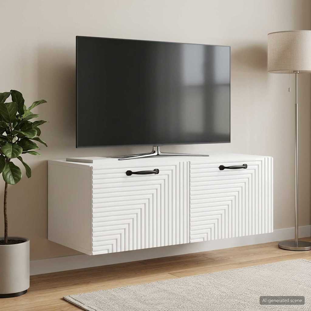 Wandbeugel TV-kast Hoogglans Wit 78,5 x 41 x 30 cm Bewerkt hout