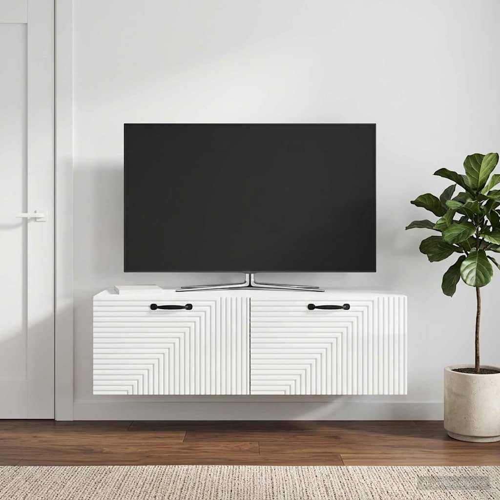 Wandbeugel TV-kast Hoogglans Wit 98 x 41 x 30 cm Bewerkt hout – afbeelding 1