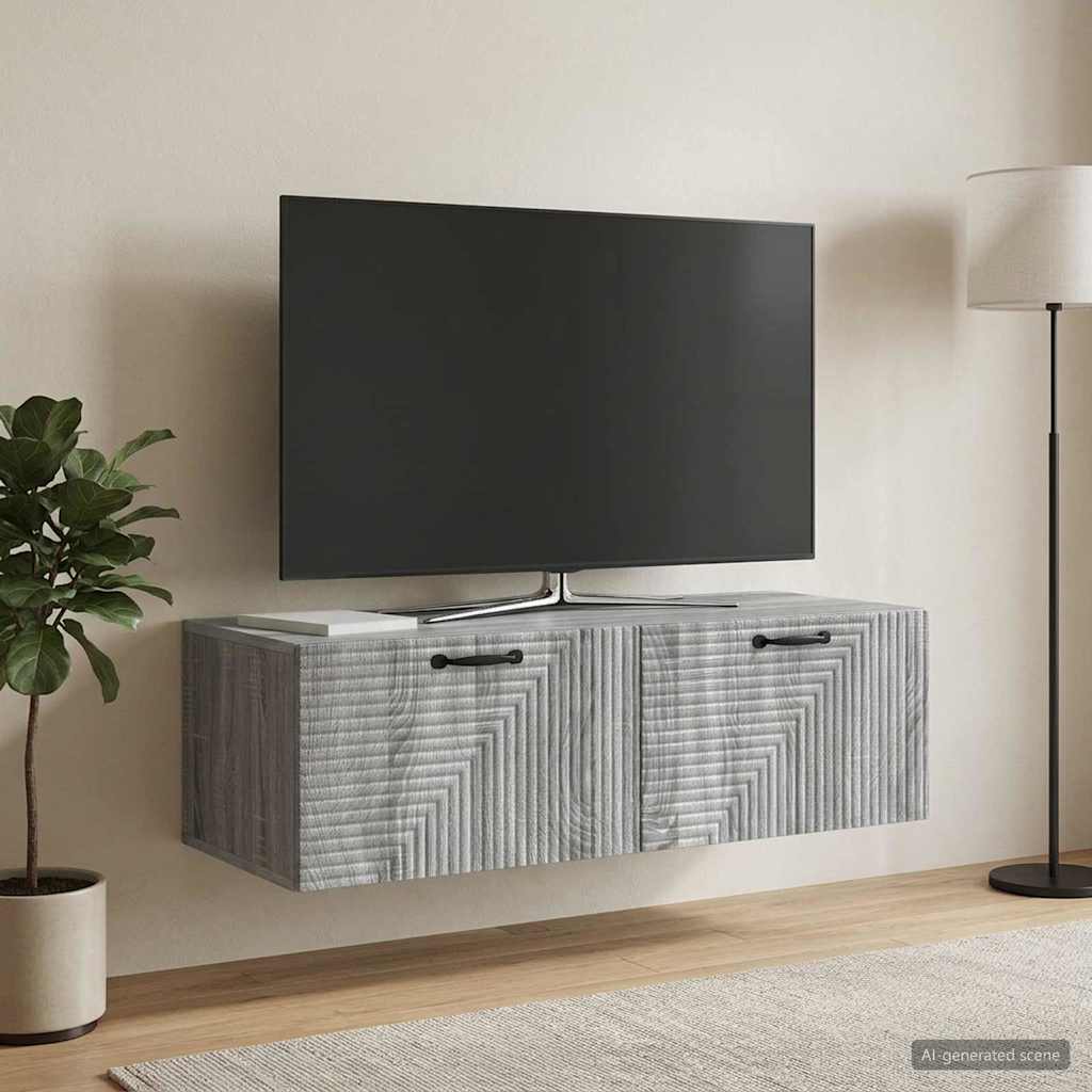 Wandbeugel TV-kast Grijs sonoma 98 x 41 x 30 cm Bewerkt hout – afbeelding 1