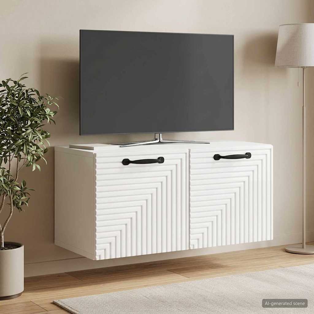 Wandbeugel TV-kast Hoogglans Wit 59,5 x 31 x 30 cm Bewerkt hout