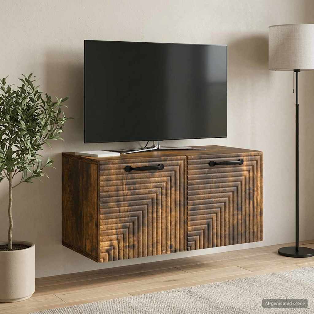 Wandbeugel TV-kast Gerookt eiken 59,5 x 31 x 30 cm Bewerkt hout
