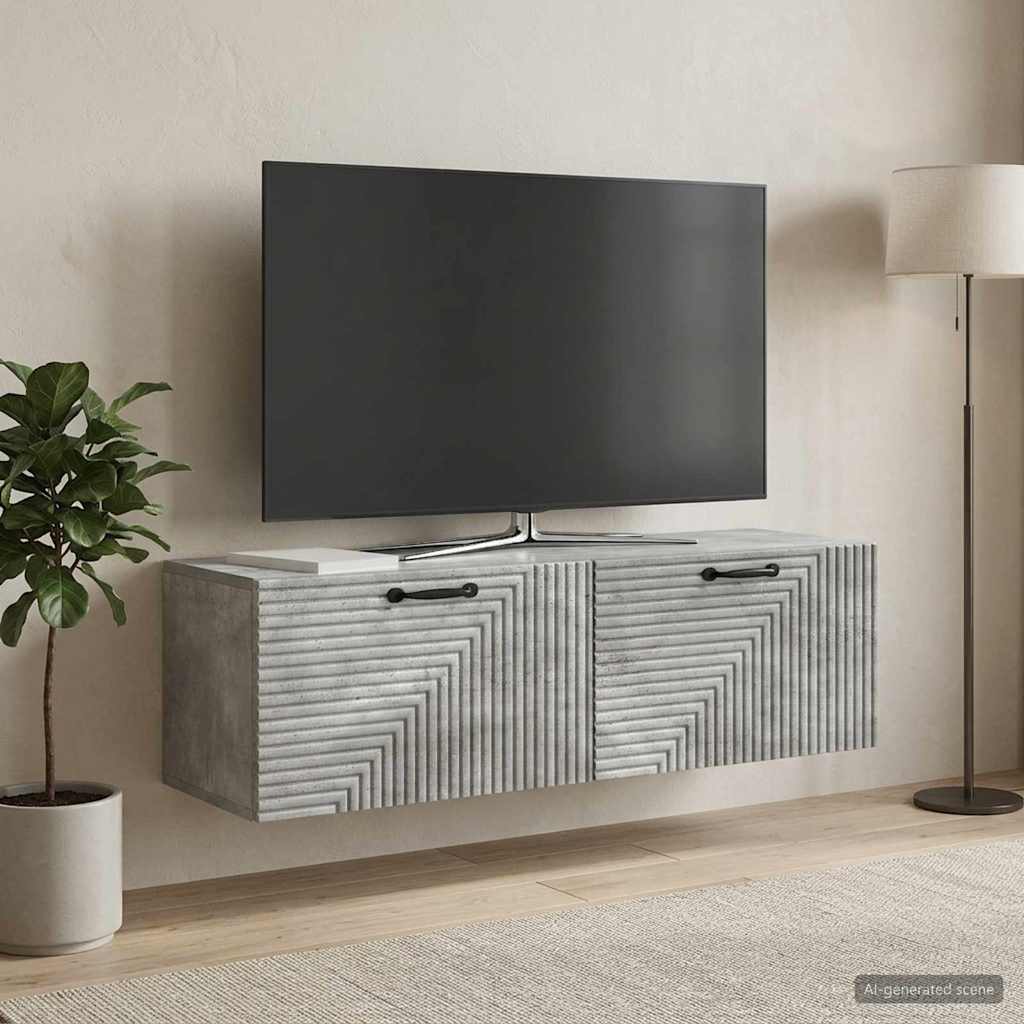 Wandbeugel TV-kast Betongrijs 98 x 31 x 30 cm Bewerkt hout – afbeelding 1