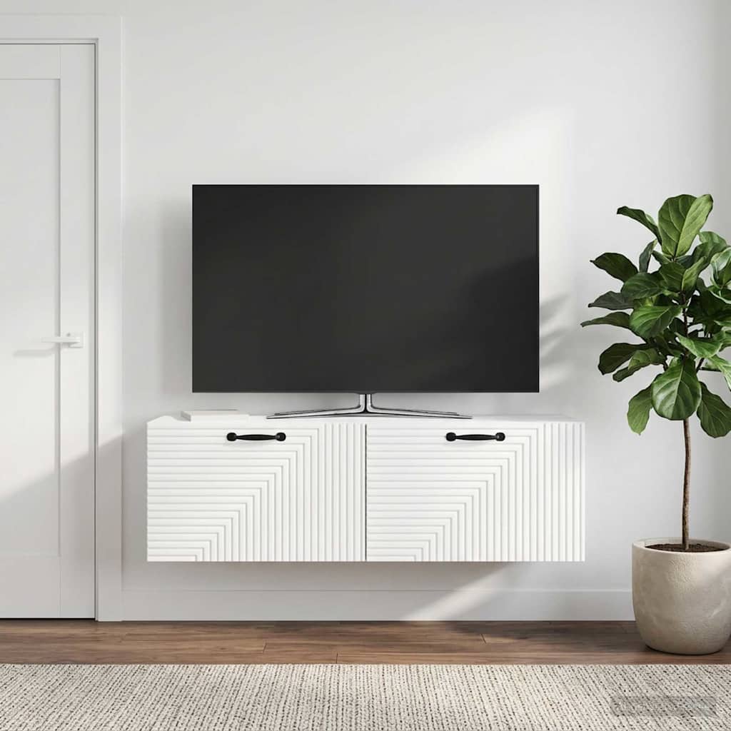 Wandbeugel TV-kast Hoogglans Wit 98 x 31 x 30 cm Bewerkt hout – afbeelding 1