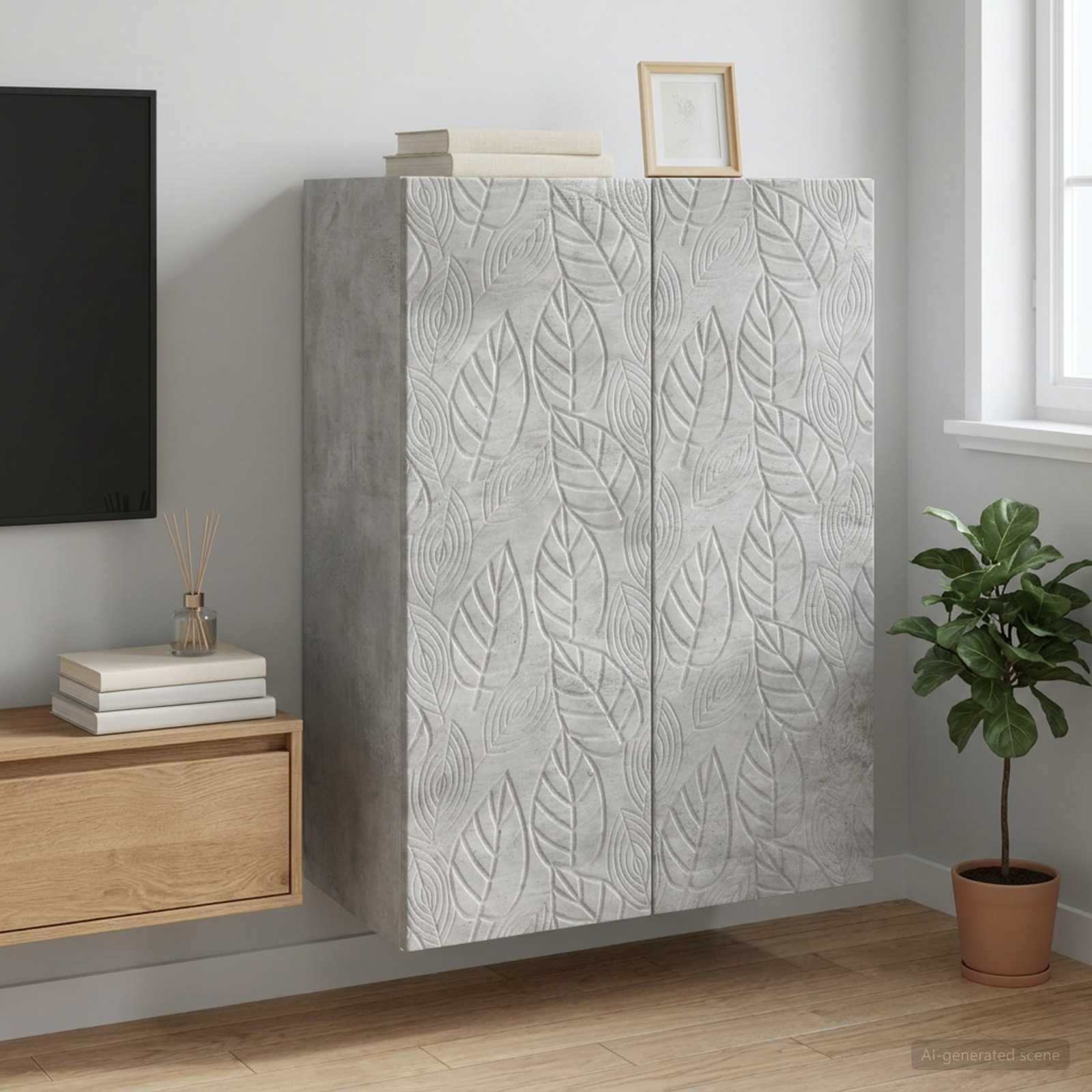 Wandkast Betongrijs 66 x 34,5 x 90 cm Bewerkt hout – afbeelding 1