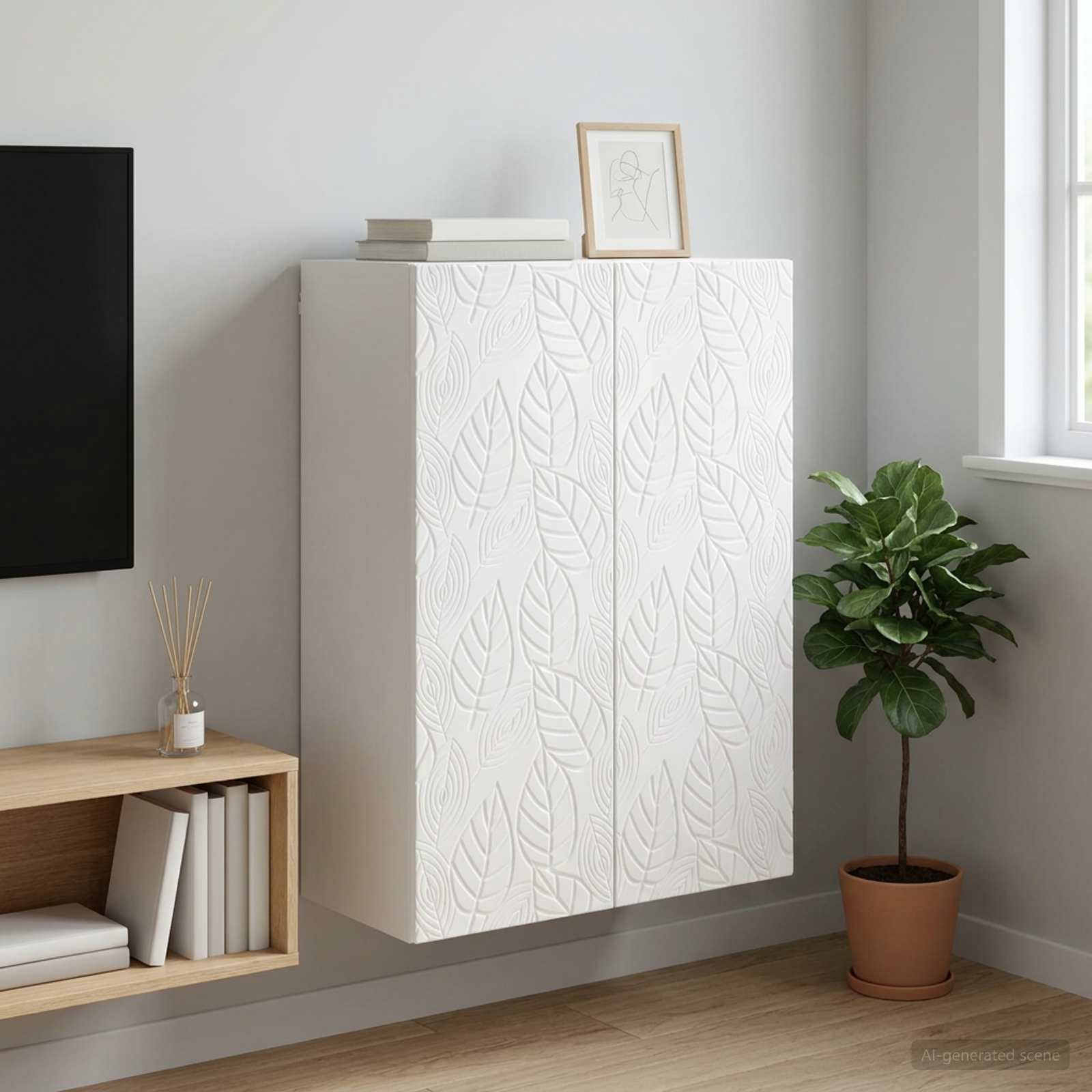 Wandkast Hoogglans Wit 66 x 34,5 x 90 cm Bewerkt hout – afbeelding 1