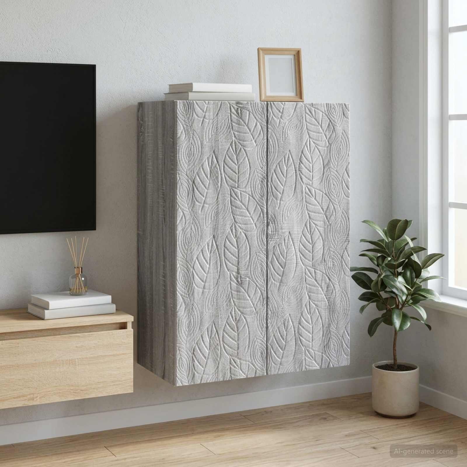 Wandkast Grijs Sonoma 66 x 34,5 x 90 cm Bewerkt hout – afbeelding 1