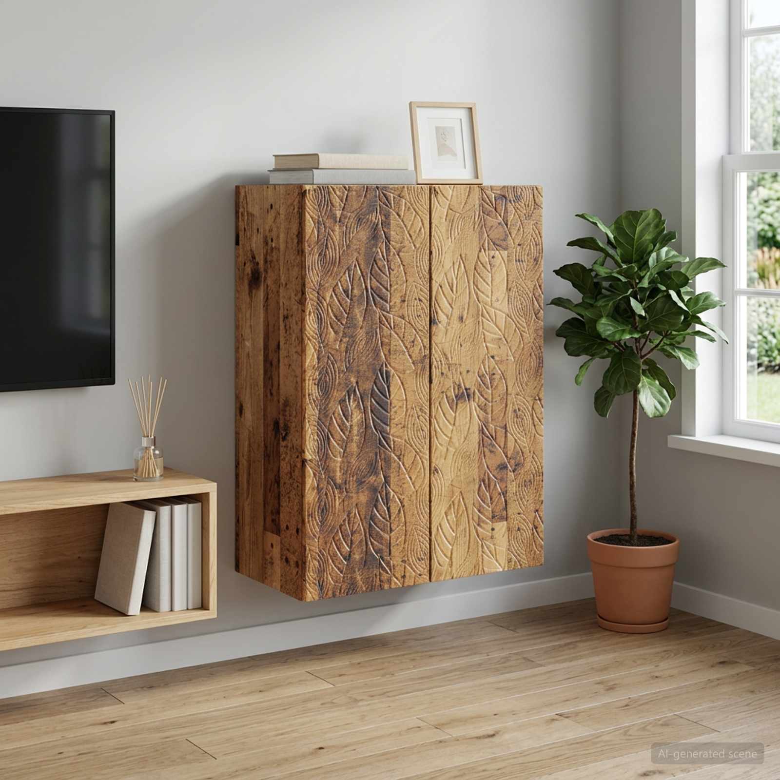 Wandkast Oud hout 66 x 34,5 x 90 cm Bewerkt hout – afbeelding 1