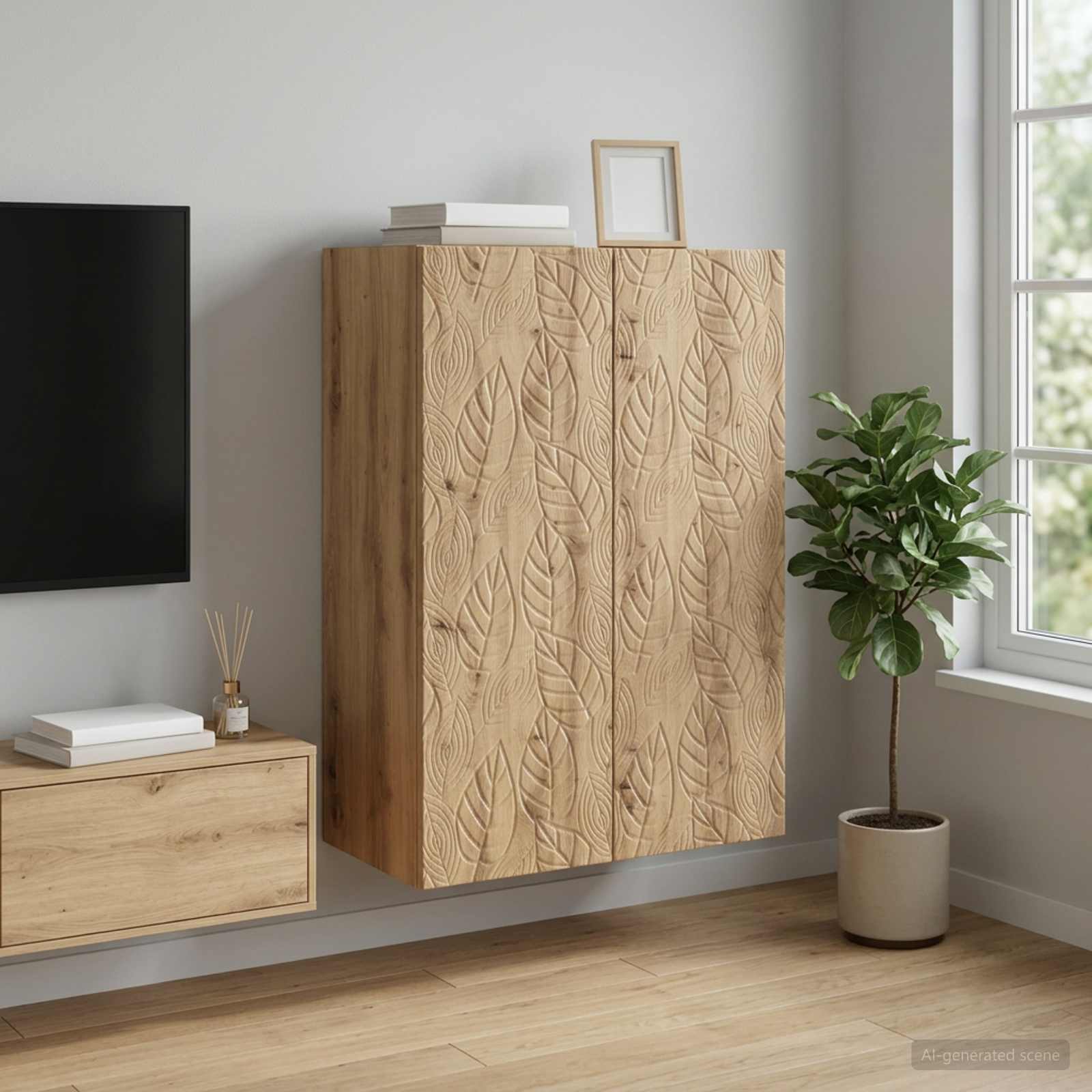Wandkast 66 x 34,5 x 90 cm Bewerkt hout Artisanaal eiken