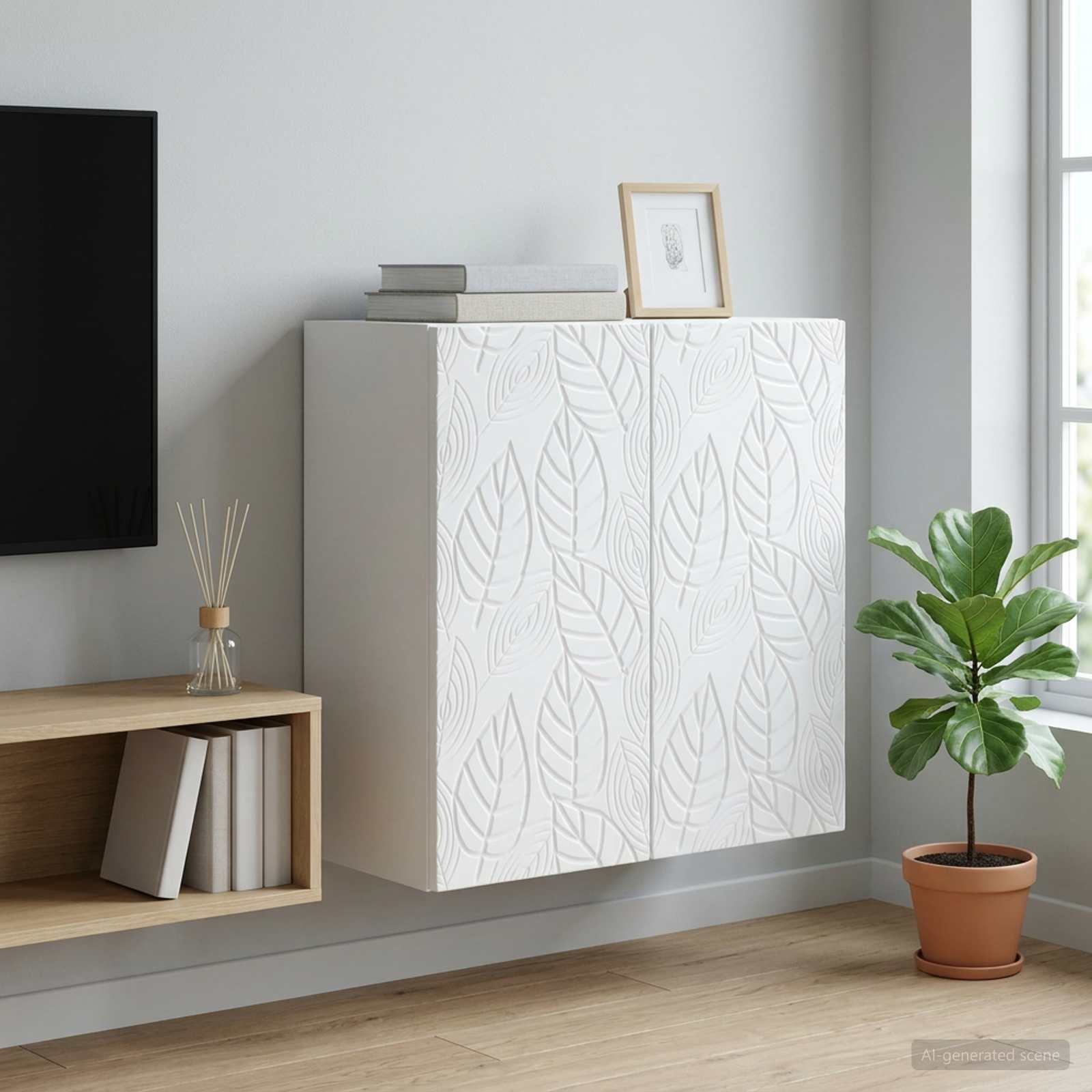 Wandkast Wit 59 x 31 x 60 cm Bewerkt hout – afbeelding 1