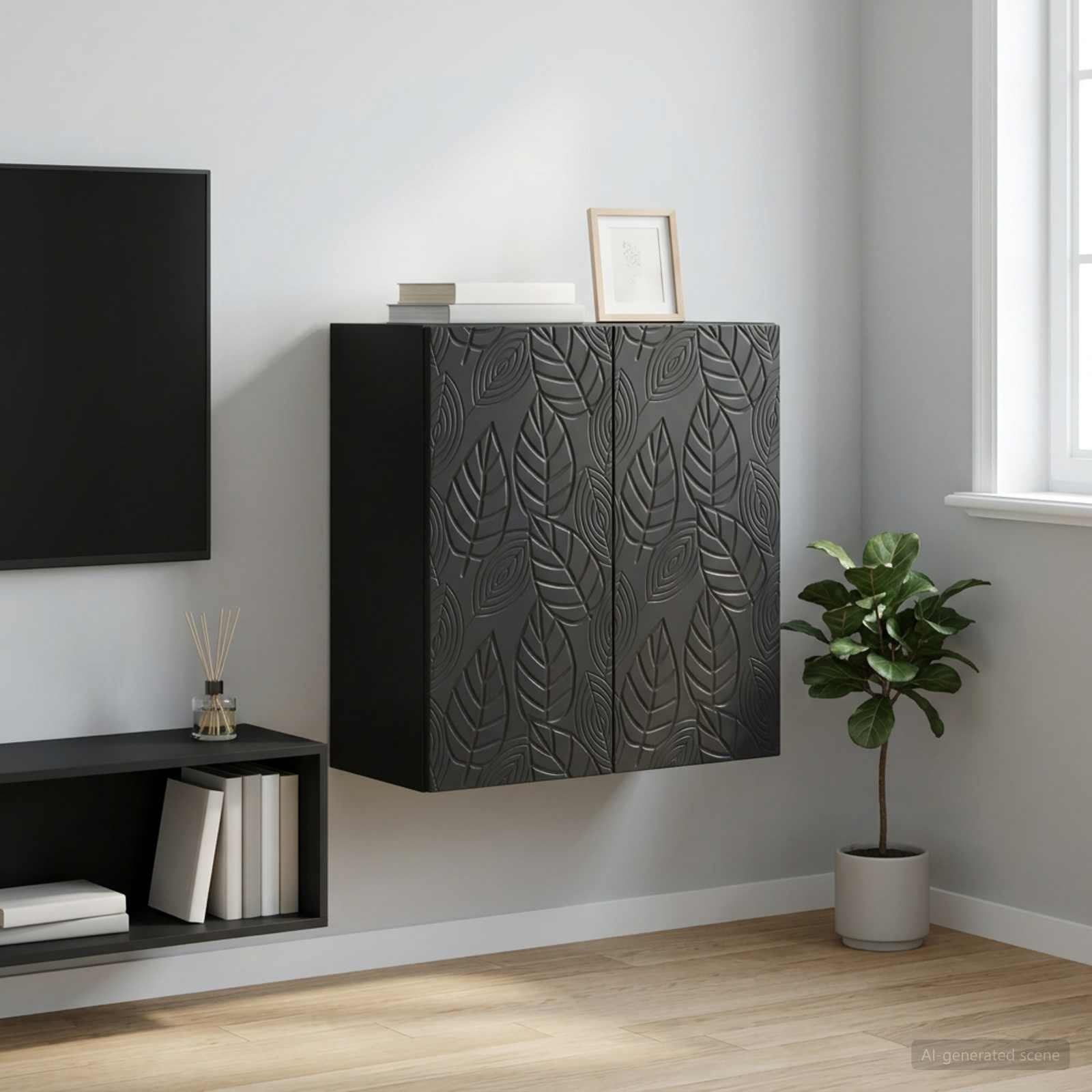 Wandkast Zwart 59 x 31 x 60 cm Bewerkt hout