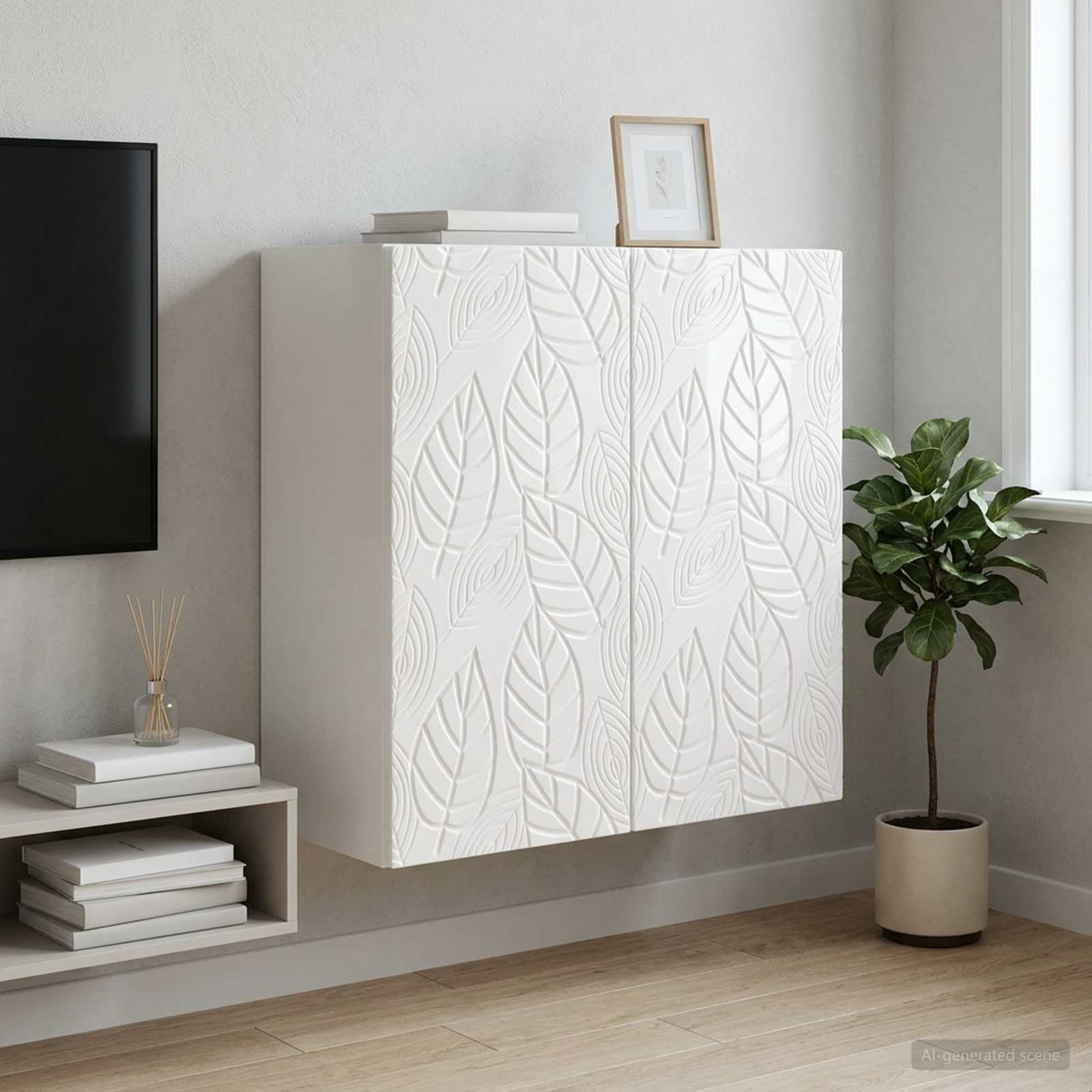 Wandkast Hoogglans Wit 59 x 31 x 60 cm Bewerkt hout – afbeelding 1