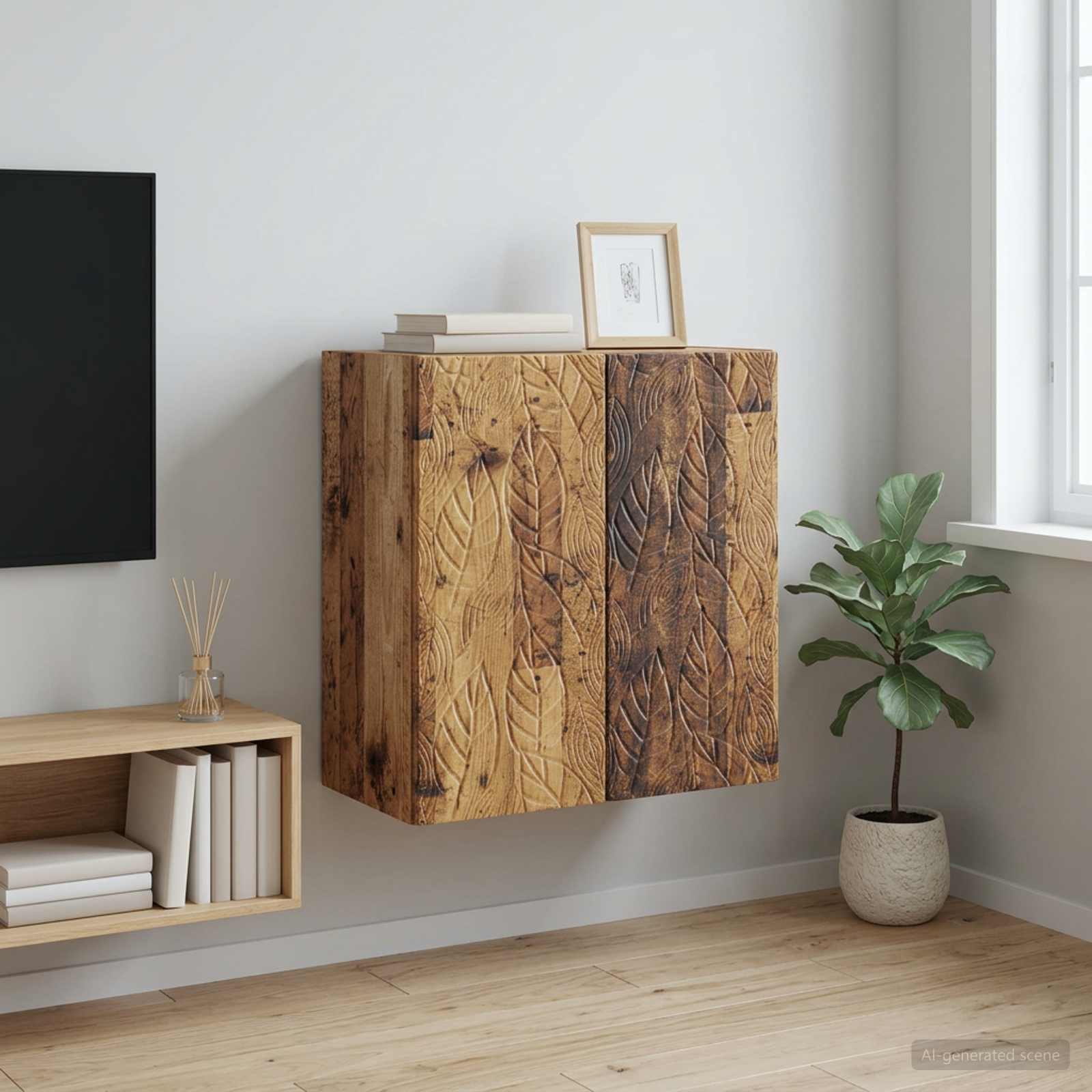 Wandkast Oud hout 59 x 31 x 60 cm Bewerkt hout – afbeelding 1