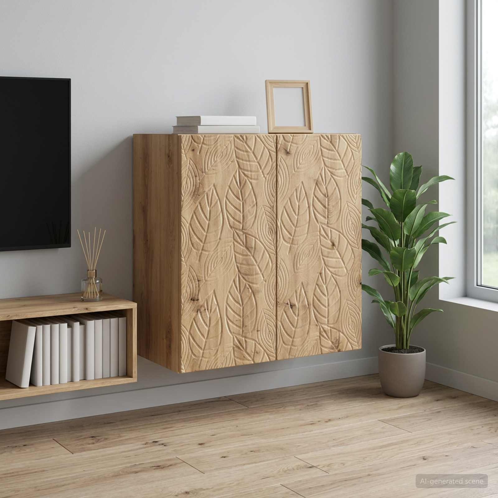 Wandkast 59 x 31 x 60 cm Bewerkt hout Artisanaal eiken