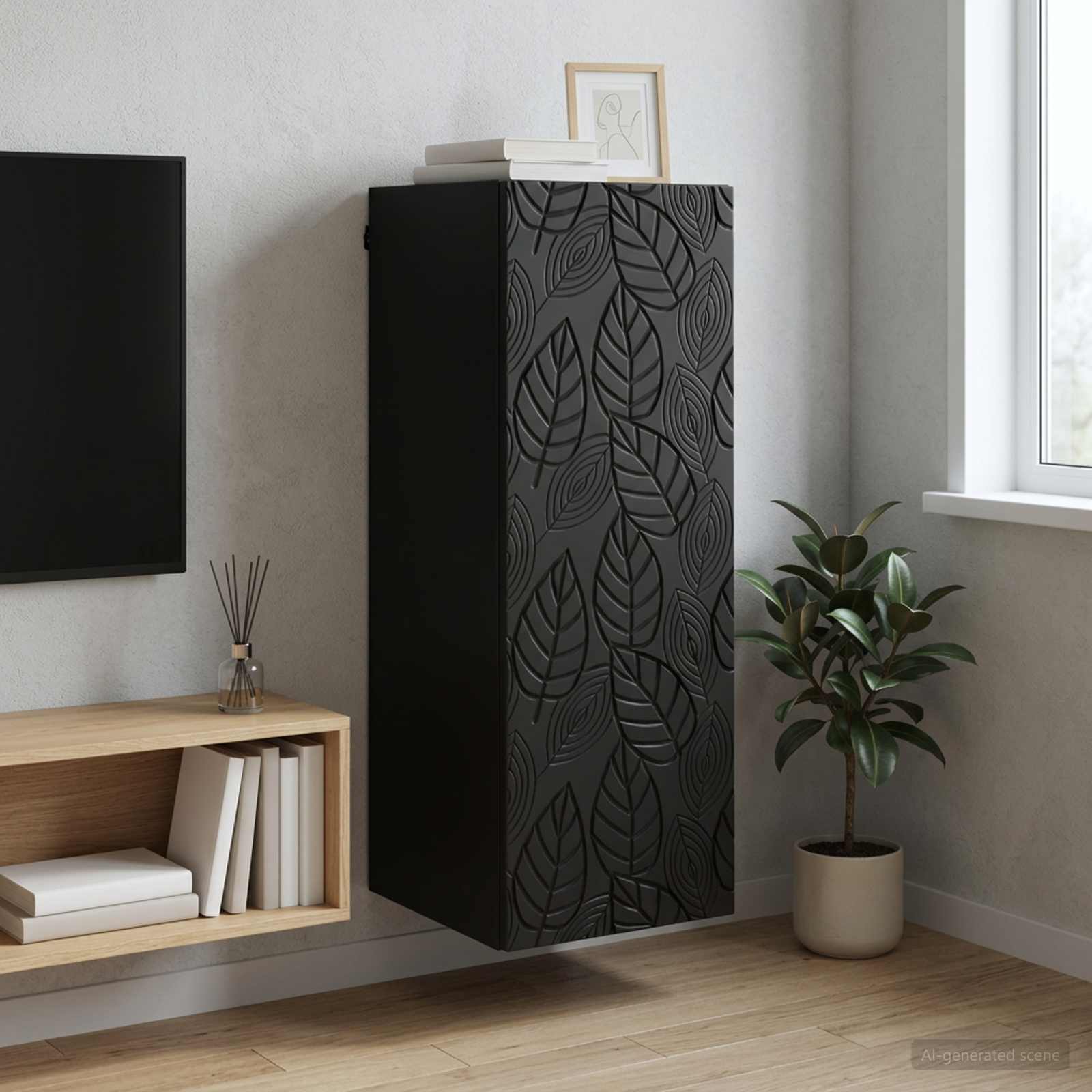 Wandkast Zwart 33 x 34,5 x 90 cm Bewerkt hout – afbeelding 1