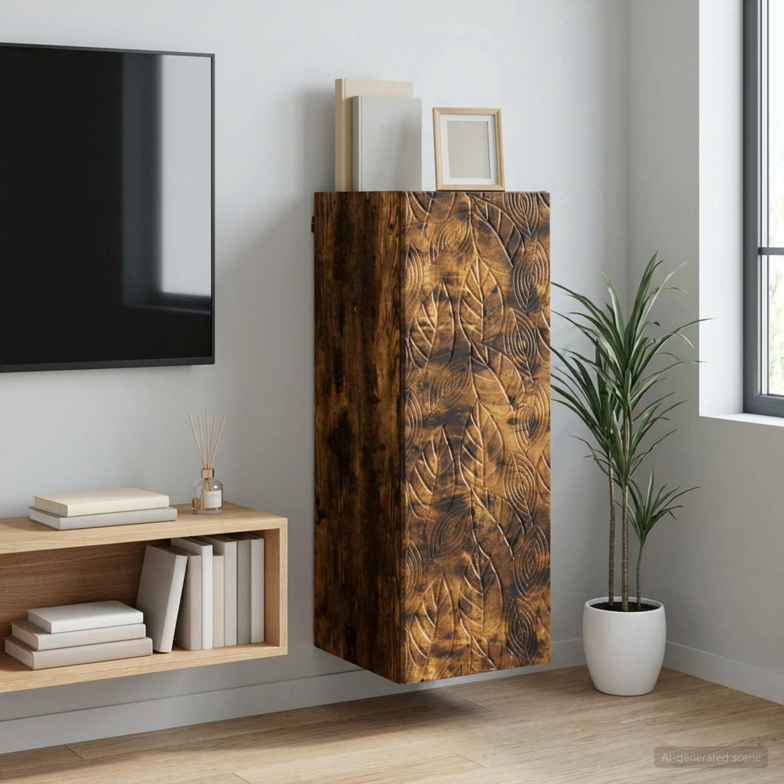 Wandkast Gerookt eiken 33 x 34,5 x 90 cm Bewerkt hout – afbeelding 1