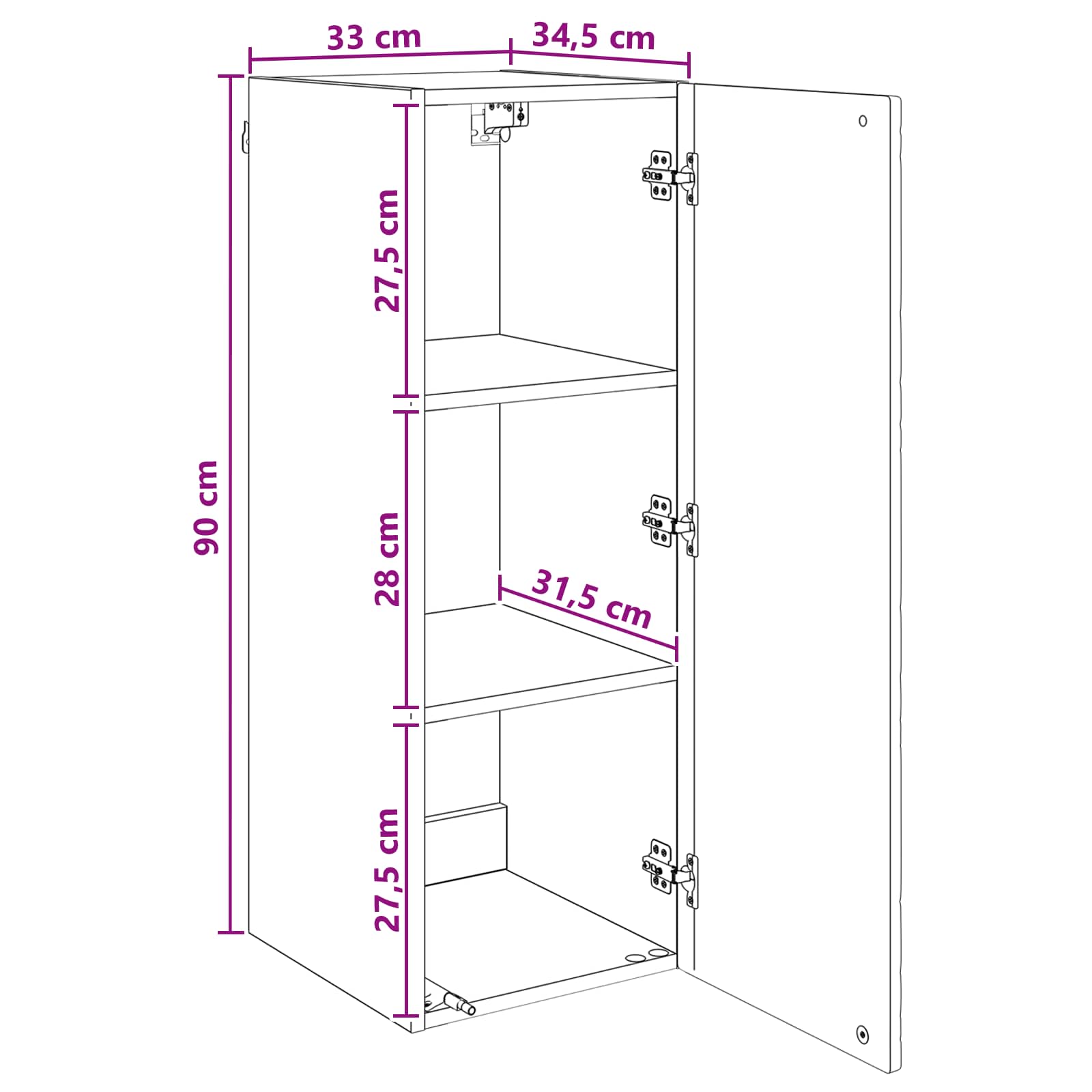 Wandkast Grijs Sonoma 33 x 34,5 x 90 cm Bewerkt hout – afbeelding 9