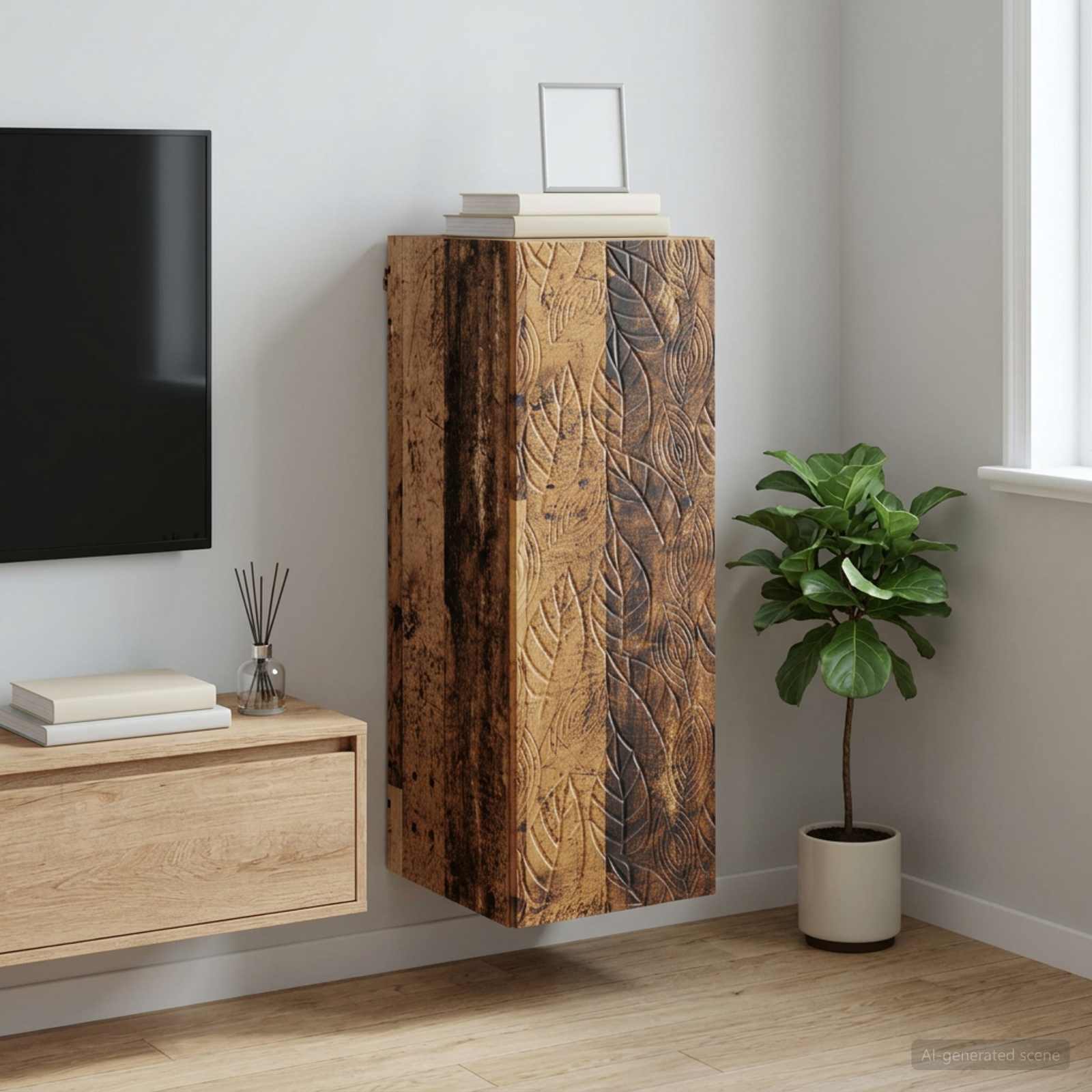 Wandkast Oud hout 33 x 34,5 x 90 cm Bewerkt hout