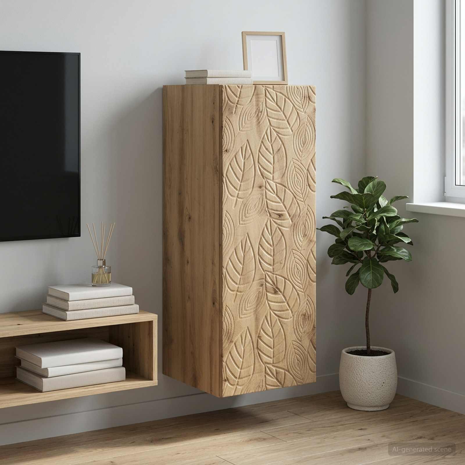 Wandkast 33 x 34,5 x 90 cm Bewerkt hout Artisanaal eiken