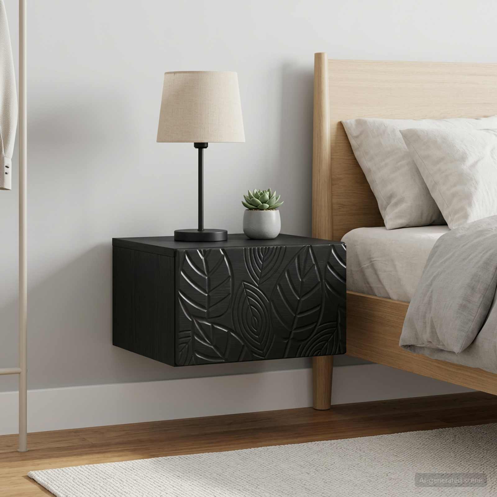 Wandbeugel Bedkast 2 pcs Zwart 49 x 34,5 x 20 cm Bewerkt hout – afbeelding 1