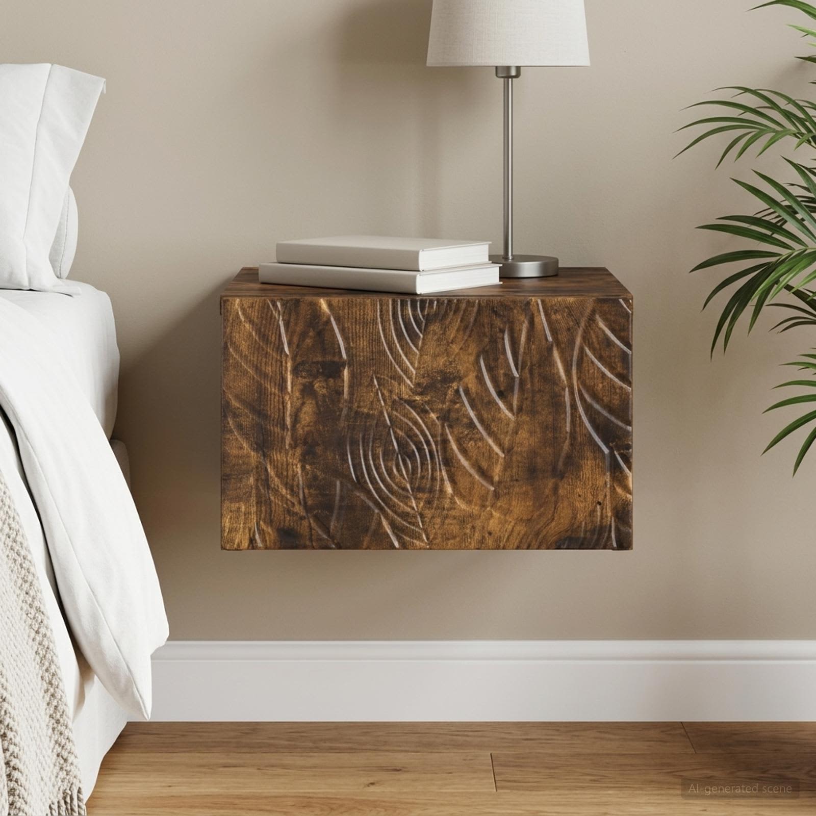 Wandbeugel Bedkast Gerookt eiken 49 x 34,5 x 20 cm Bewerkt hout