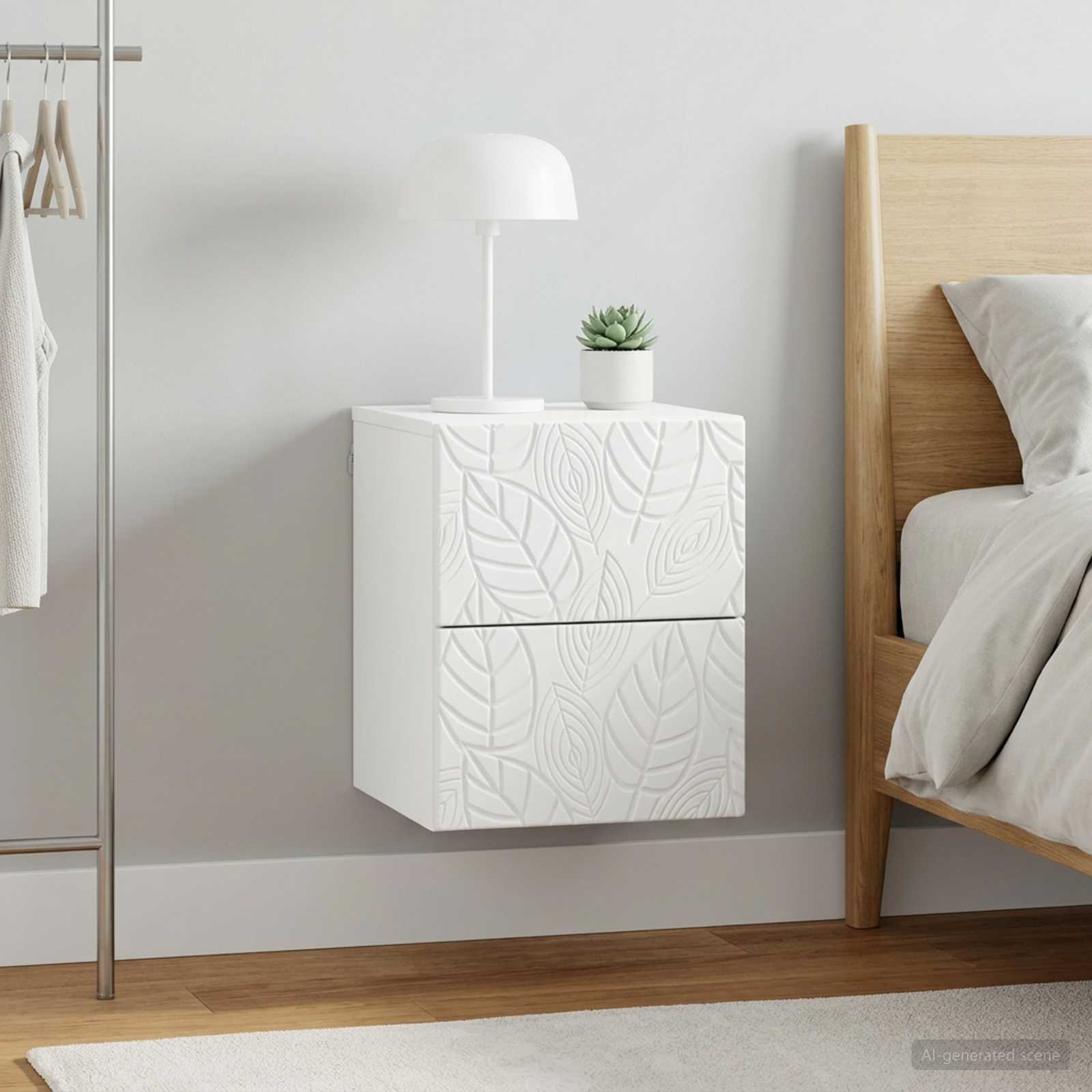 Wandbeugel Bedkast 2 pcs Wit 34,5 x 33 x 40 cm Bewerkt hout – afbeelding 3